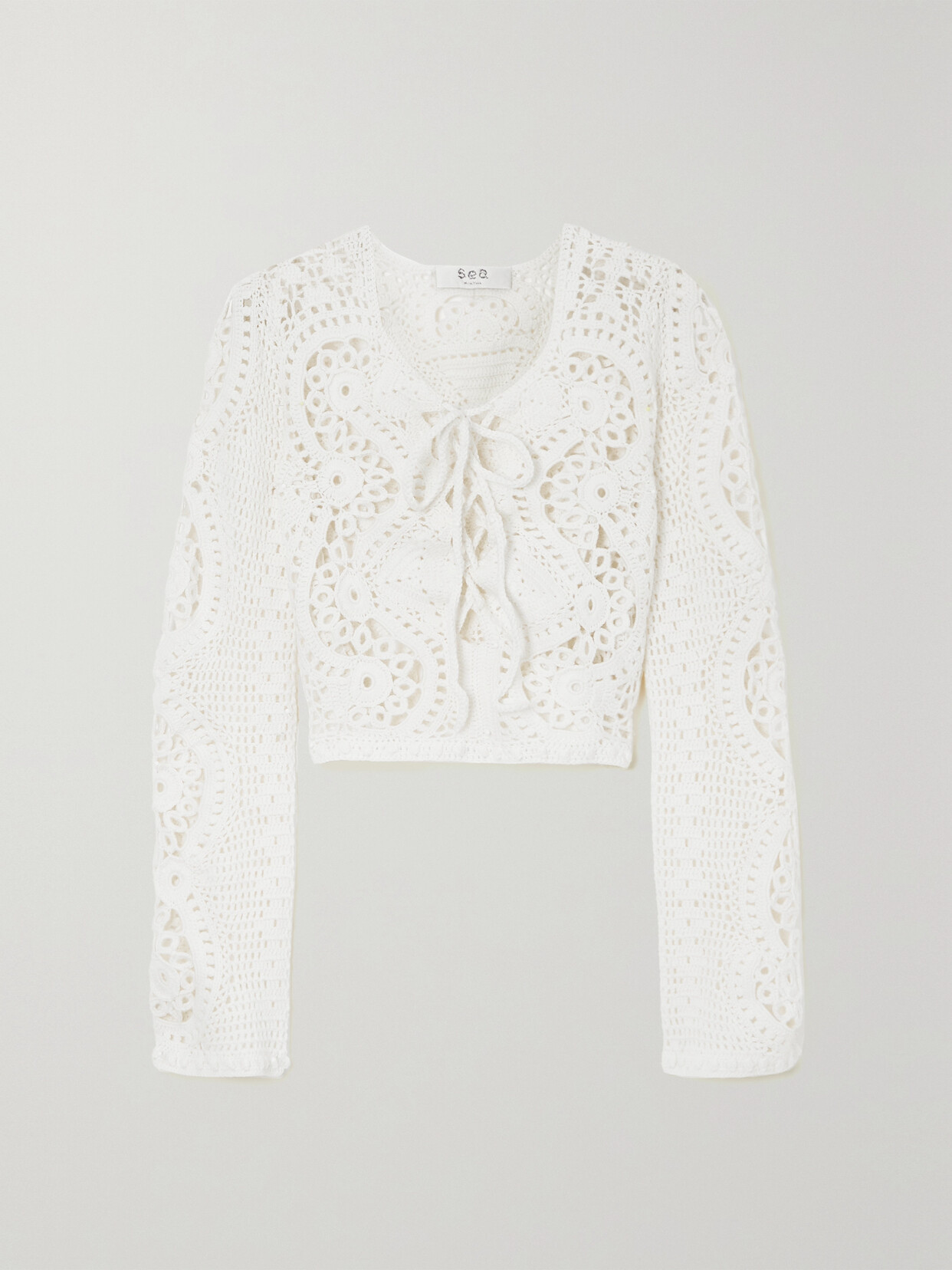 Sea - Carter Lace-up Crocheted Wool Top - White