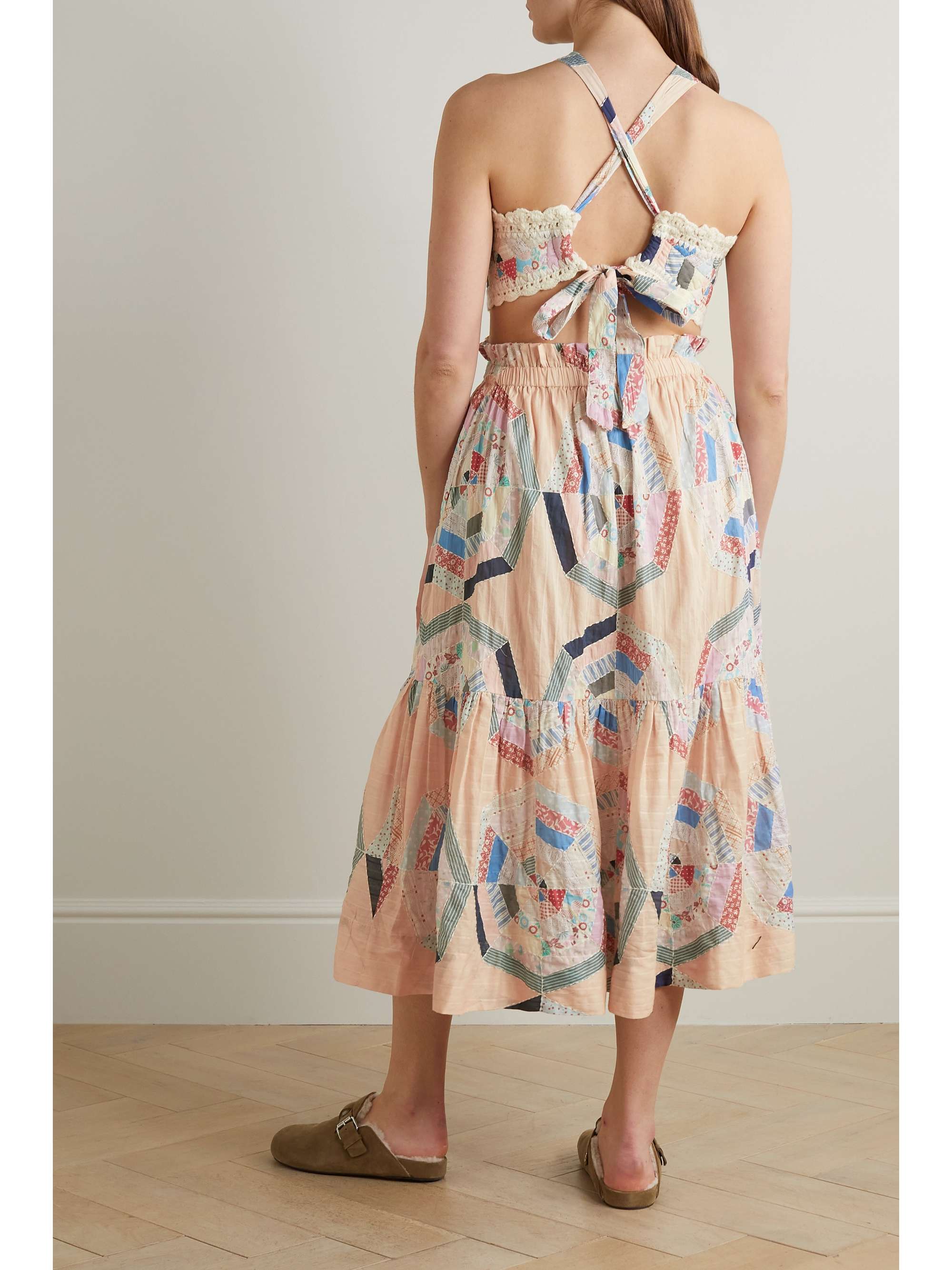 SEA Quin cutout crochet-trimmed patchwork printed cotton maxi dress