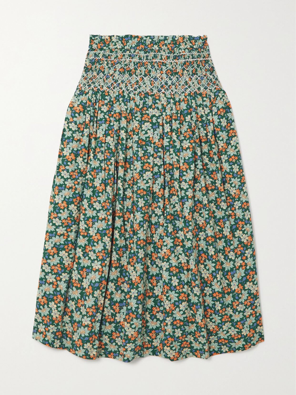 Sea - Peggy Floral-print Cotton-voile Midi Skirt - Green