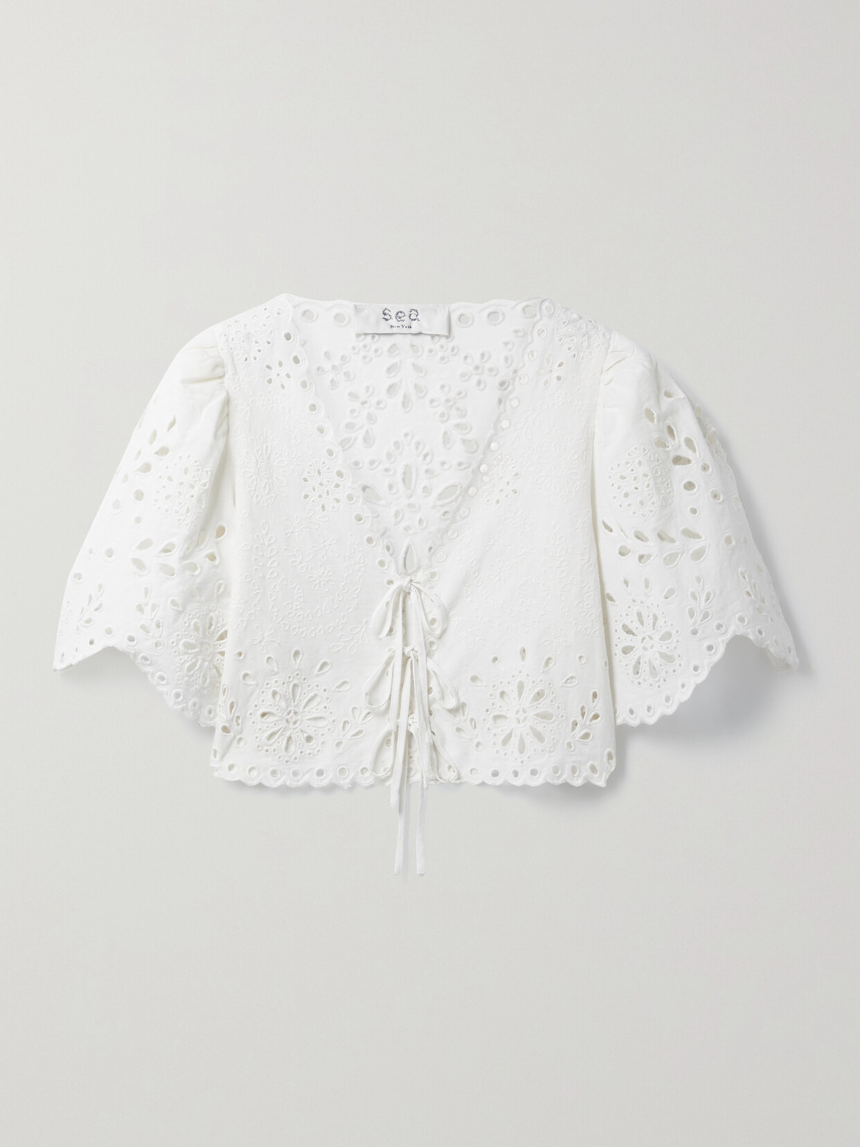 Sea - Tali Cropped Broderie Anglaise Cotton And Linen-blend Top - White