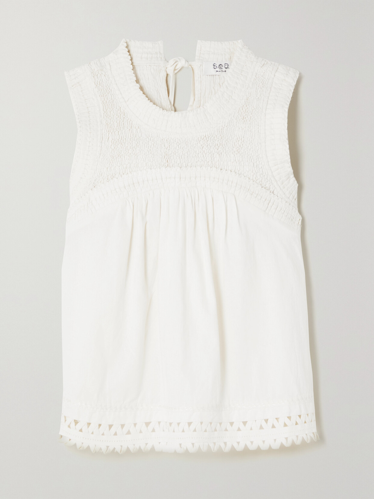 Sea - Willa Smocked Ric Rac-trimmed Cotton-poplin Blouse - White