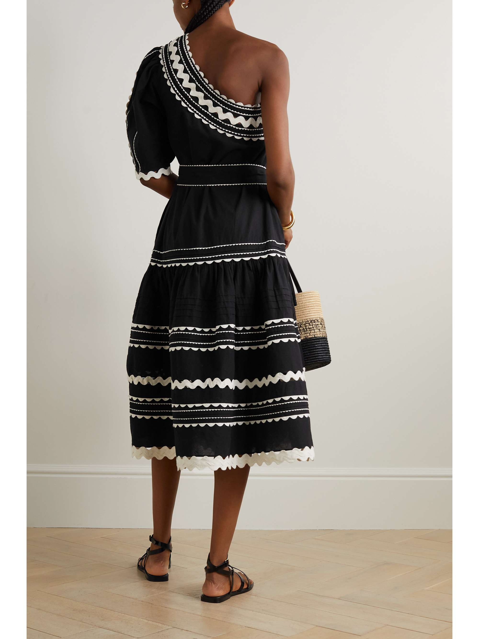 SEA Ryleigh oneshoulder ric ractrimmed cotton midi dress NETAPORTER