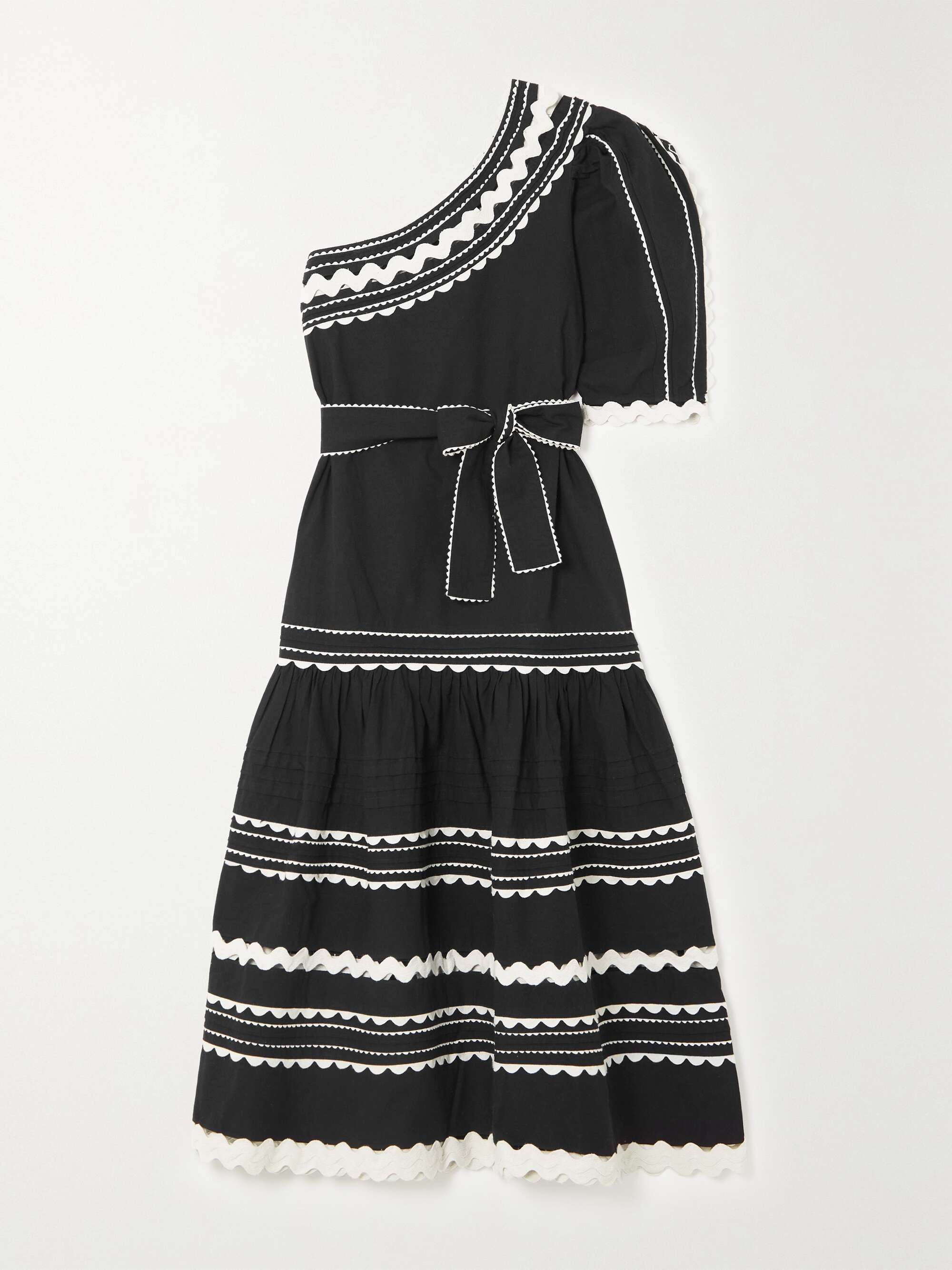 SEA Ryleigh oneshoulder ric ractrimmed cotton midi dress NETAPORTER