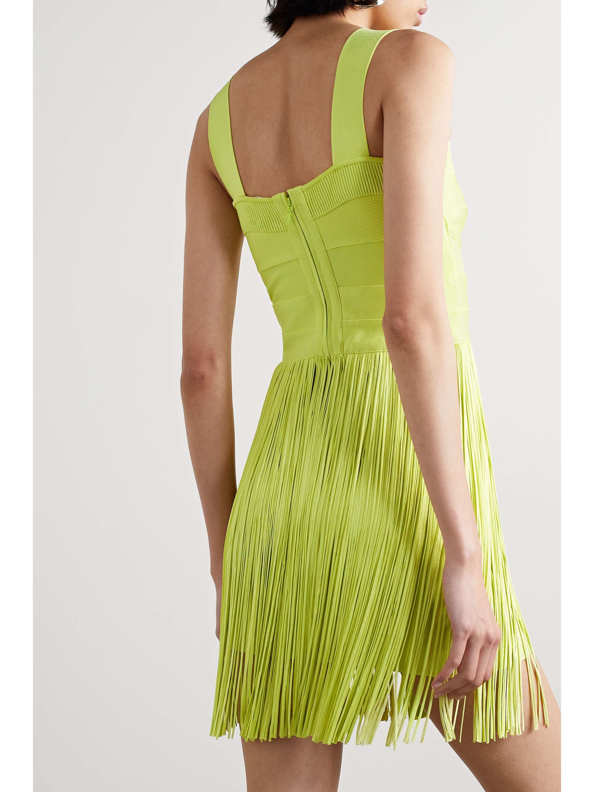 HERVÉ LÉGER Fringed recycled-bandage mini dress