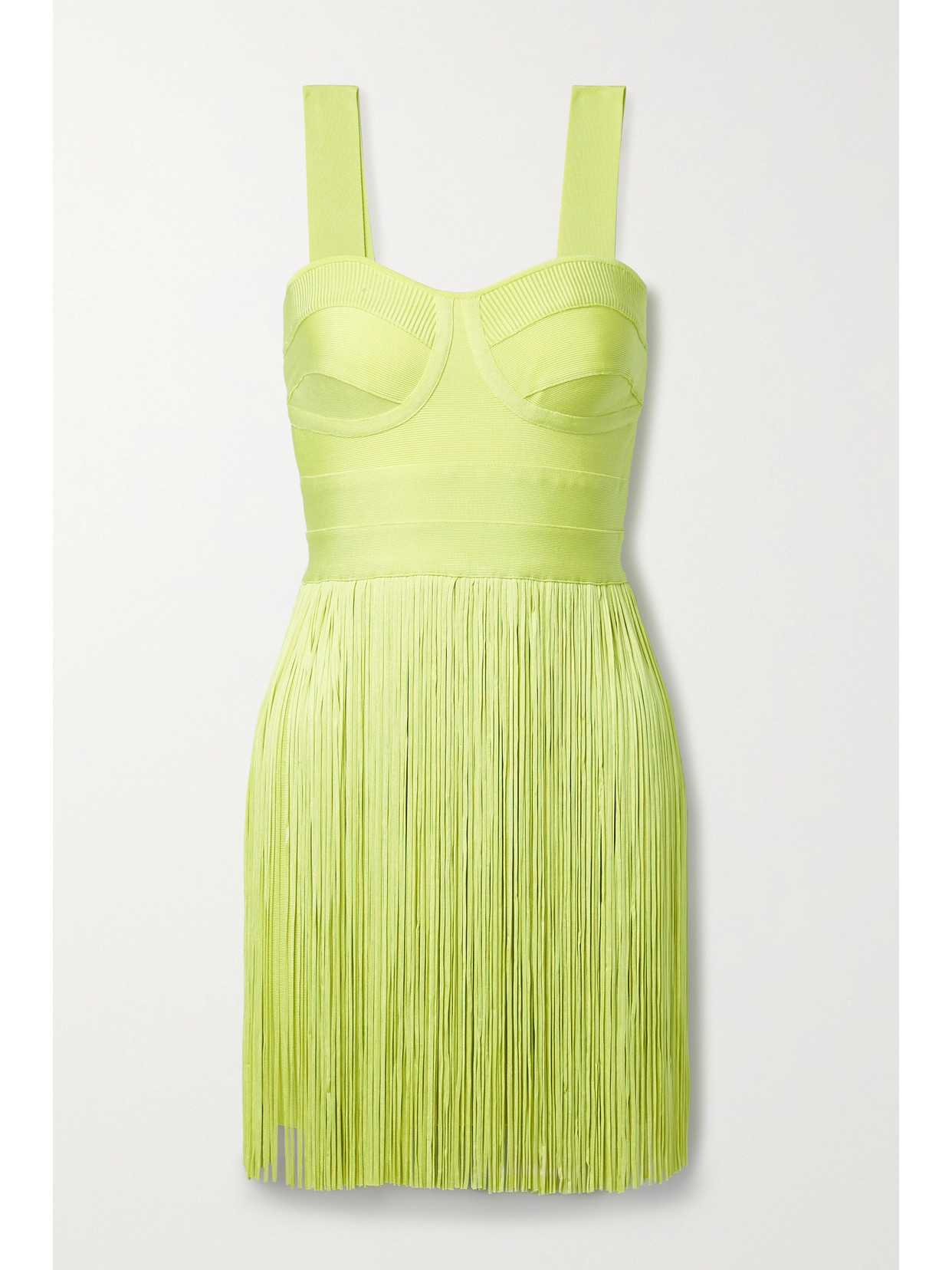 Hervé Léger - Fringed Recycled-bandage Mini Dress - Yellow