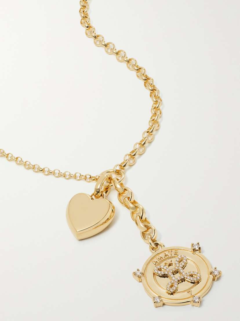 Foundrae Small Heart And Medium True Love 18-karat Gold Diamond Necklace