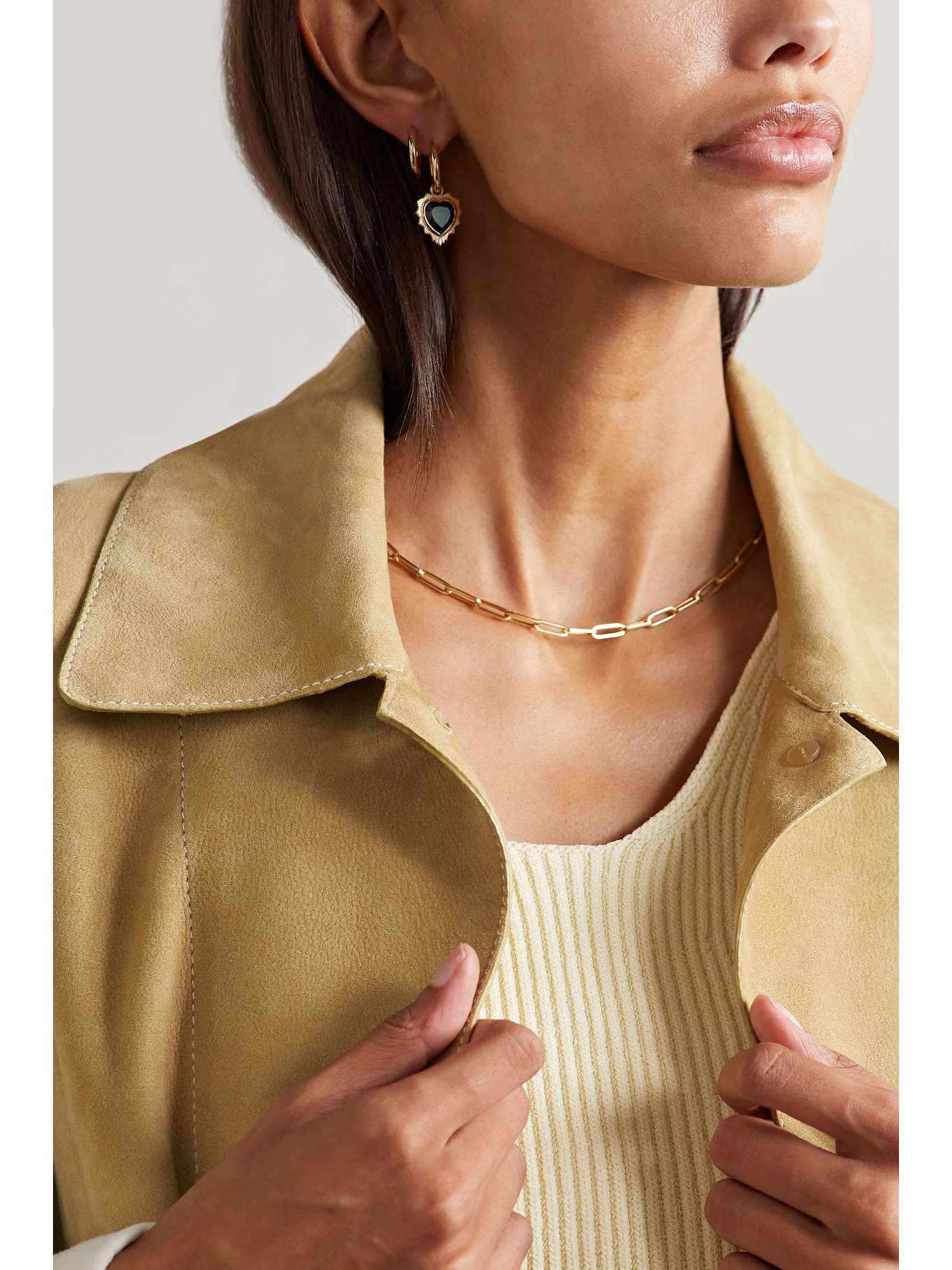 FOUNDRAE Gemstone Heart 18karat gold topaz single hoop earring NETA