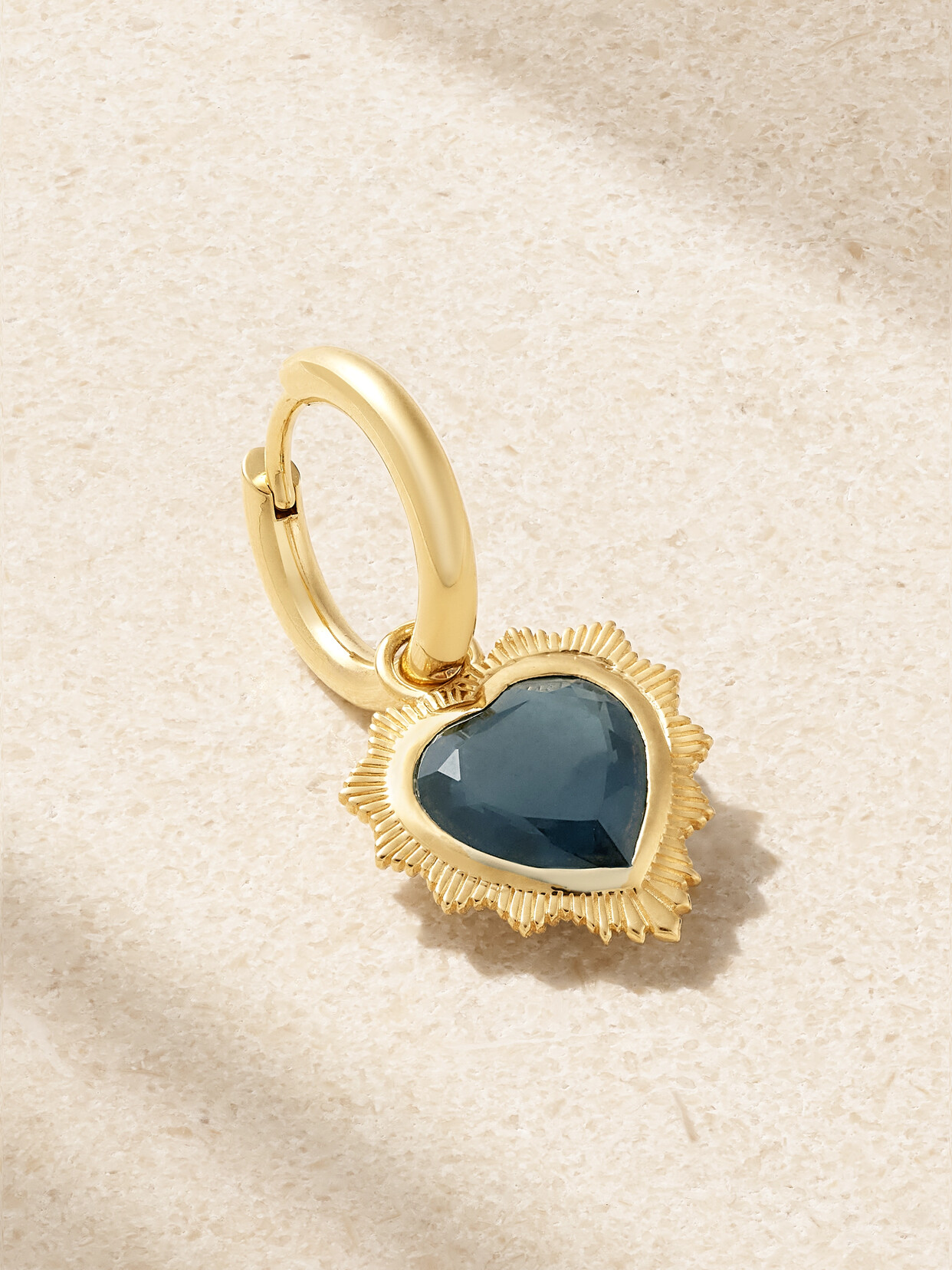 Foundrae Gemstone Heart 18-karat Gold Topaz Single Hoop Earring In Blue