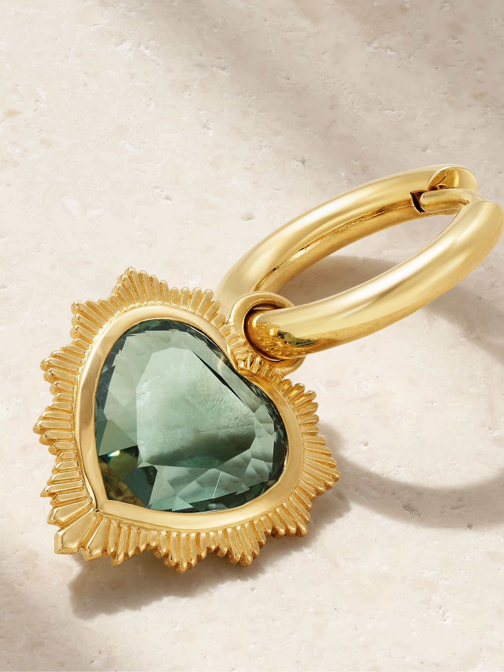 FOUNDRAE Gemstone Heart 18-karat gold prasiolite single hoop earring