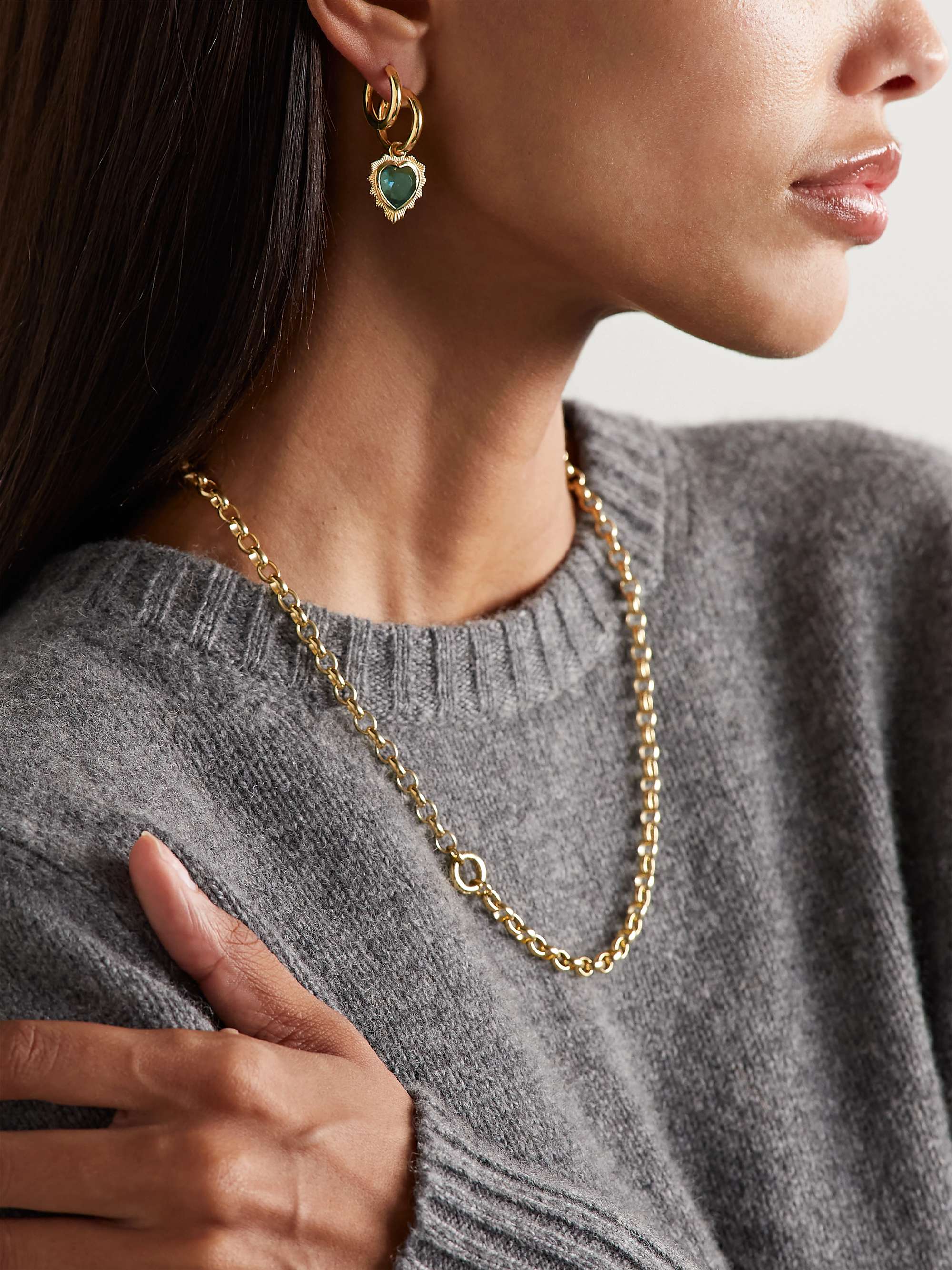 FOUNDRAE Gemstone Heart 18-karat gold prasiolite single hoop earring