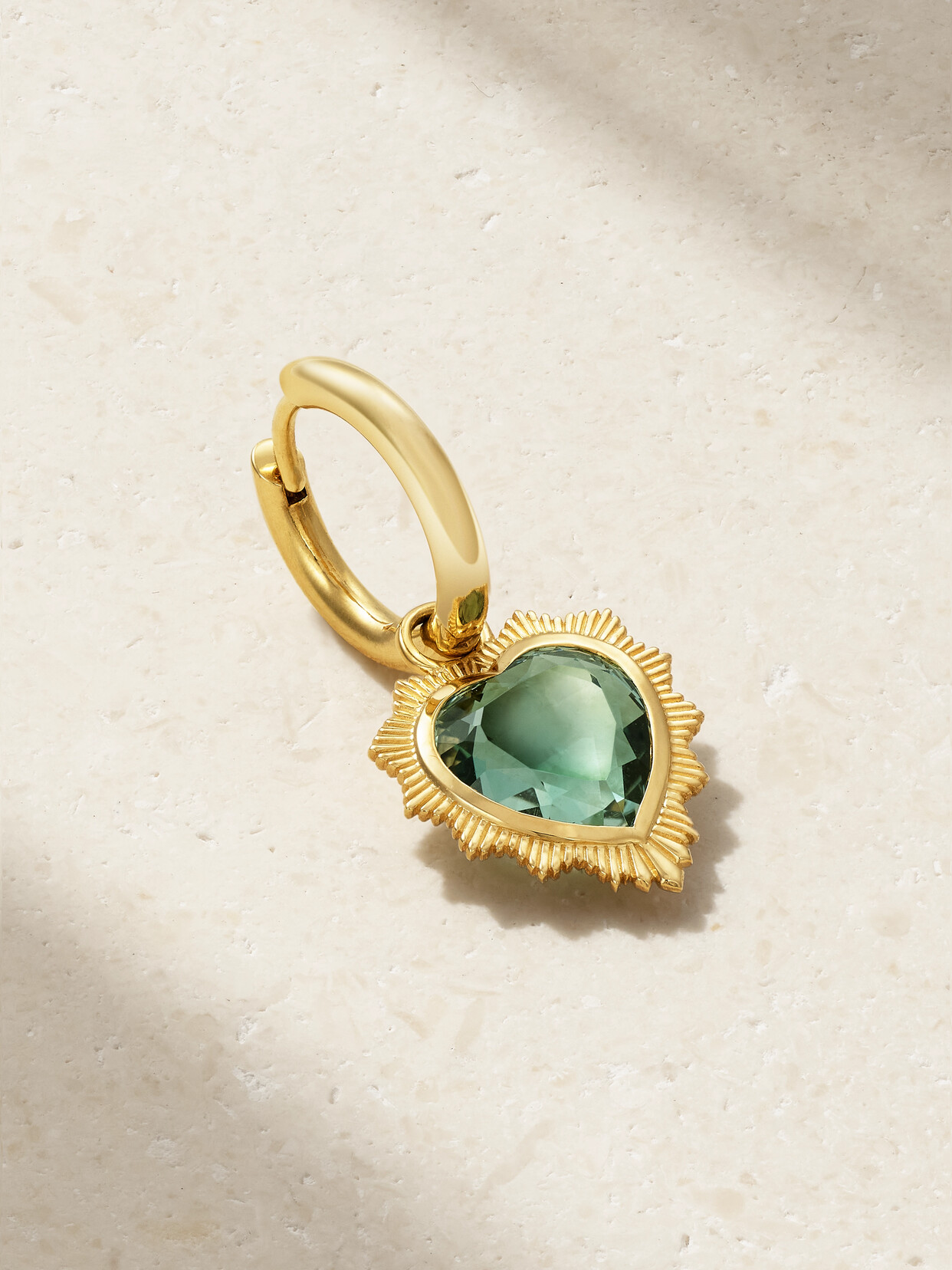 Foundrae Gemstone Heart 18-karat Gold Prasiolite Single Hoop Earring