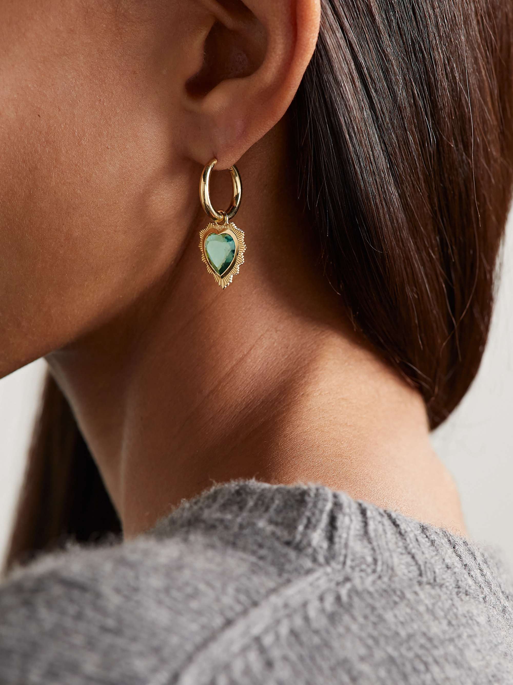 FOUNDRAE Gemstone Heart 18-karat gold prasiolite single hoop earring