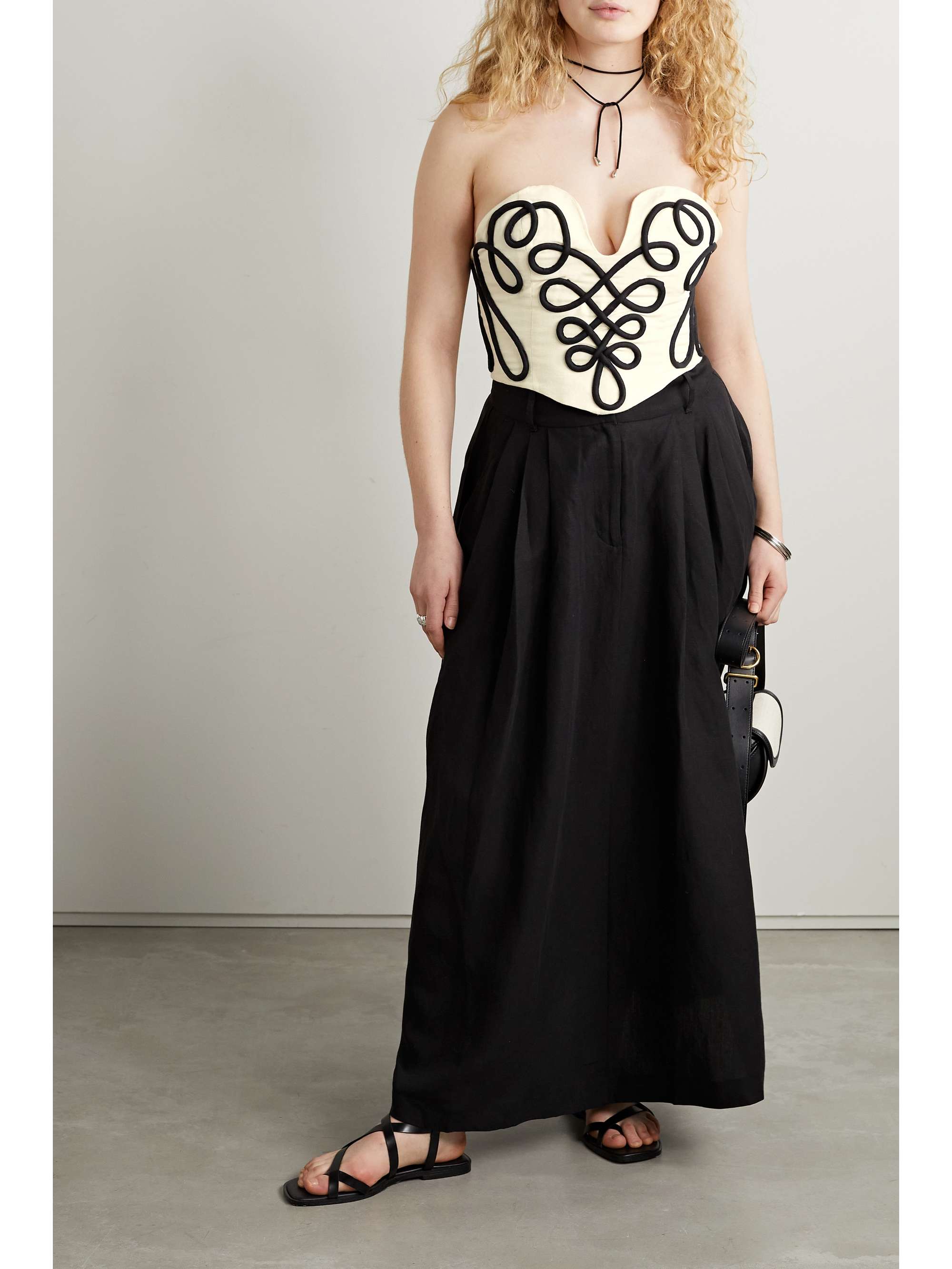 MARA HOFFMAN Liya cropped strapless appliquéd linen and organic  cotton-blend twill bustier top | NET-A-PORTER