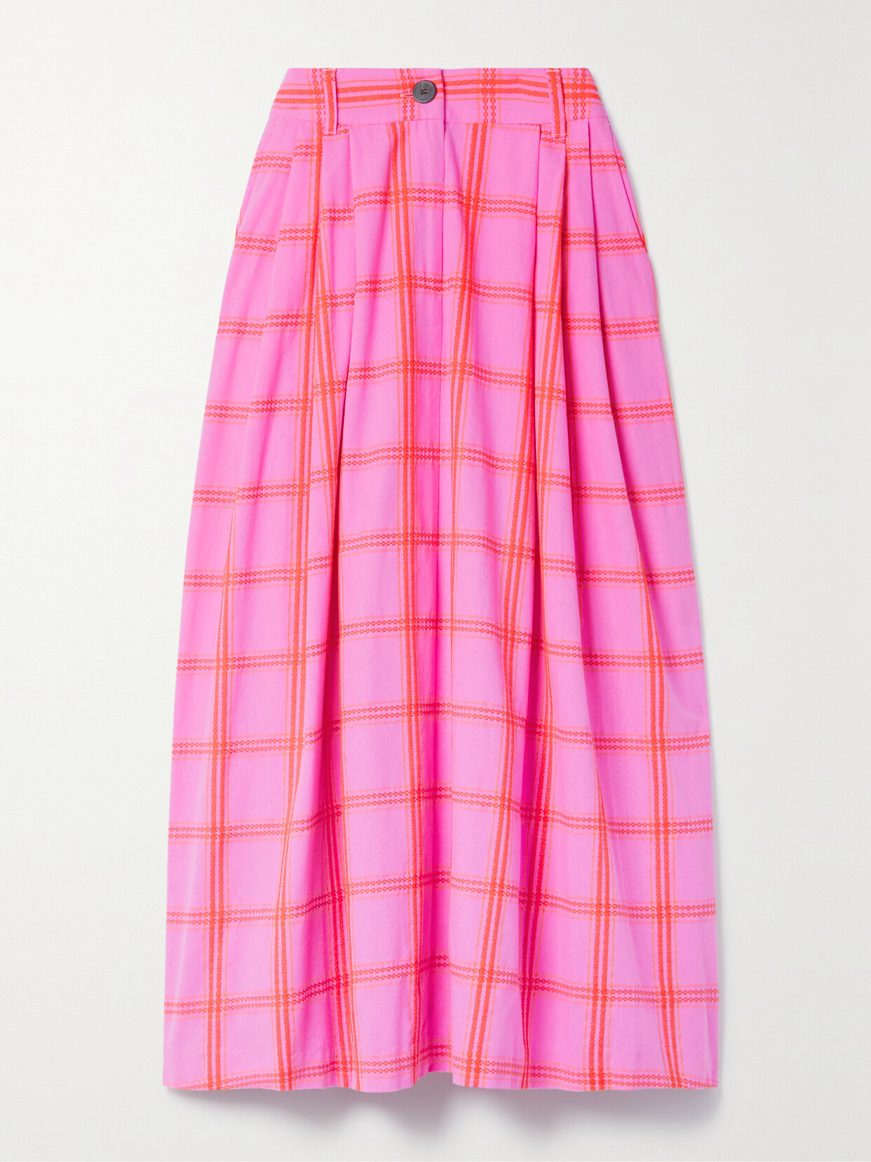 Mara Hoffman - + Net Sustain Tulay Pleated Embroidered Checked Organic Cotton Midi Skirt - Pink