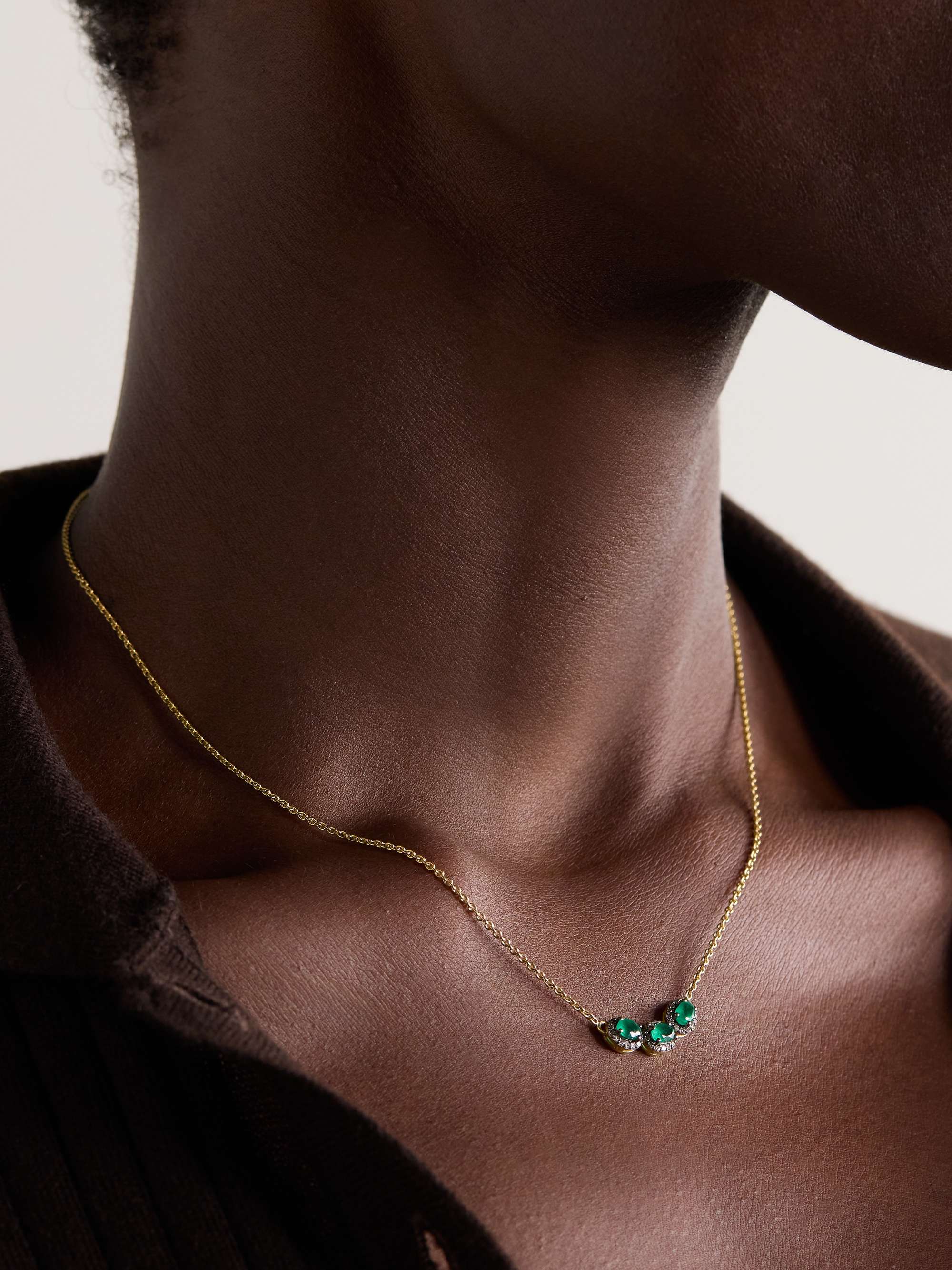 AMRAPALI LONDON Rhodium-plated 18-karat gold, emerald and diamond necklace
