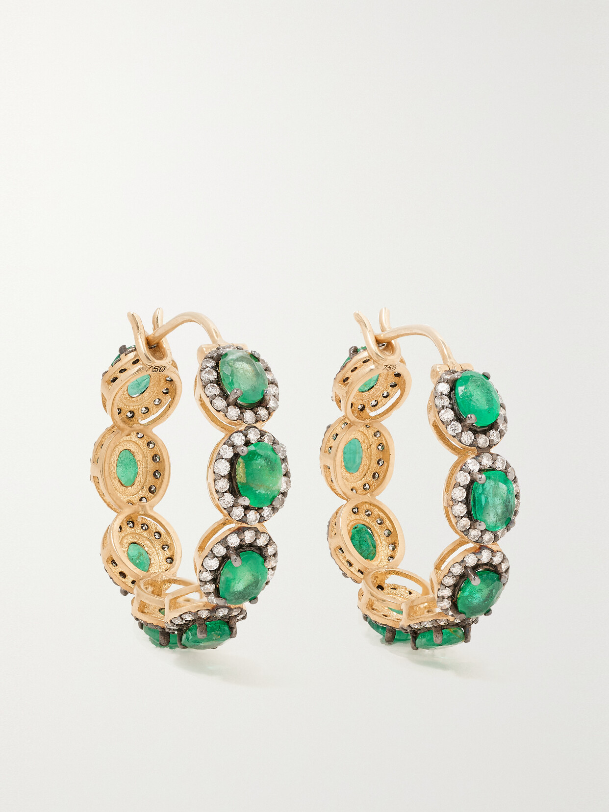 Amrapali London Mini Rajasthan 18-karat Gold, Emerald And Diamond Hoop Earrings