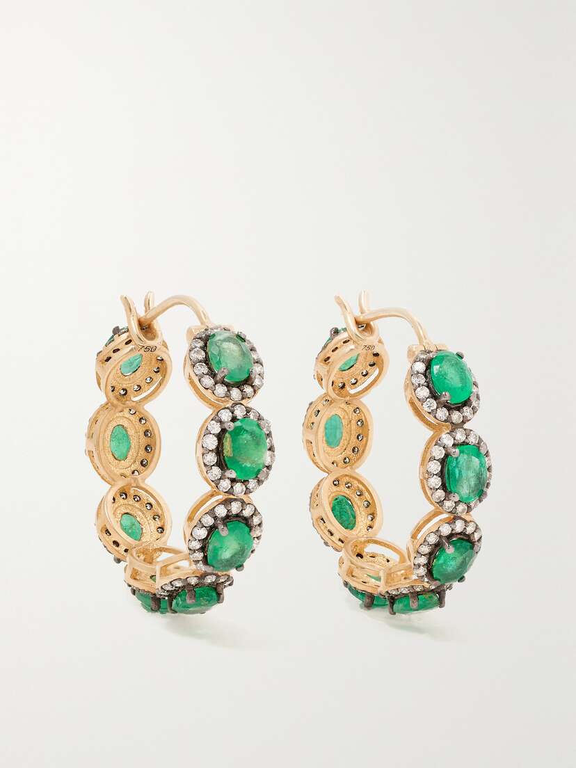 Amrapali London Mini Rajasthan 18-karat Gold, Emerald And Diamond Hoop Earrings