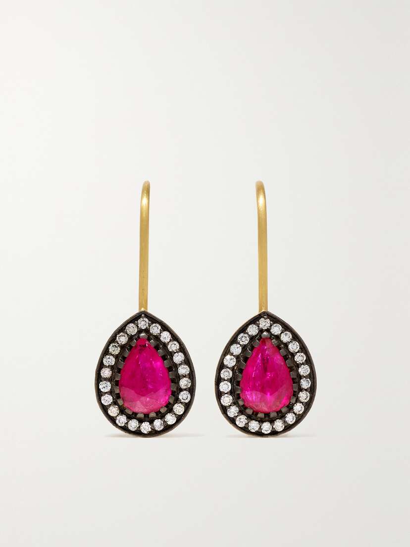 Amrapali London Rajasthan Rhodium-plated 18-karat Gold, Ruby And Diamond Earrings
