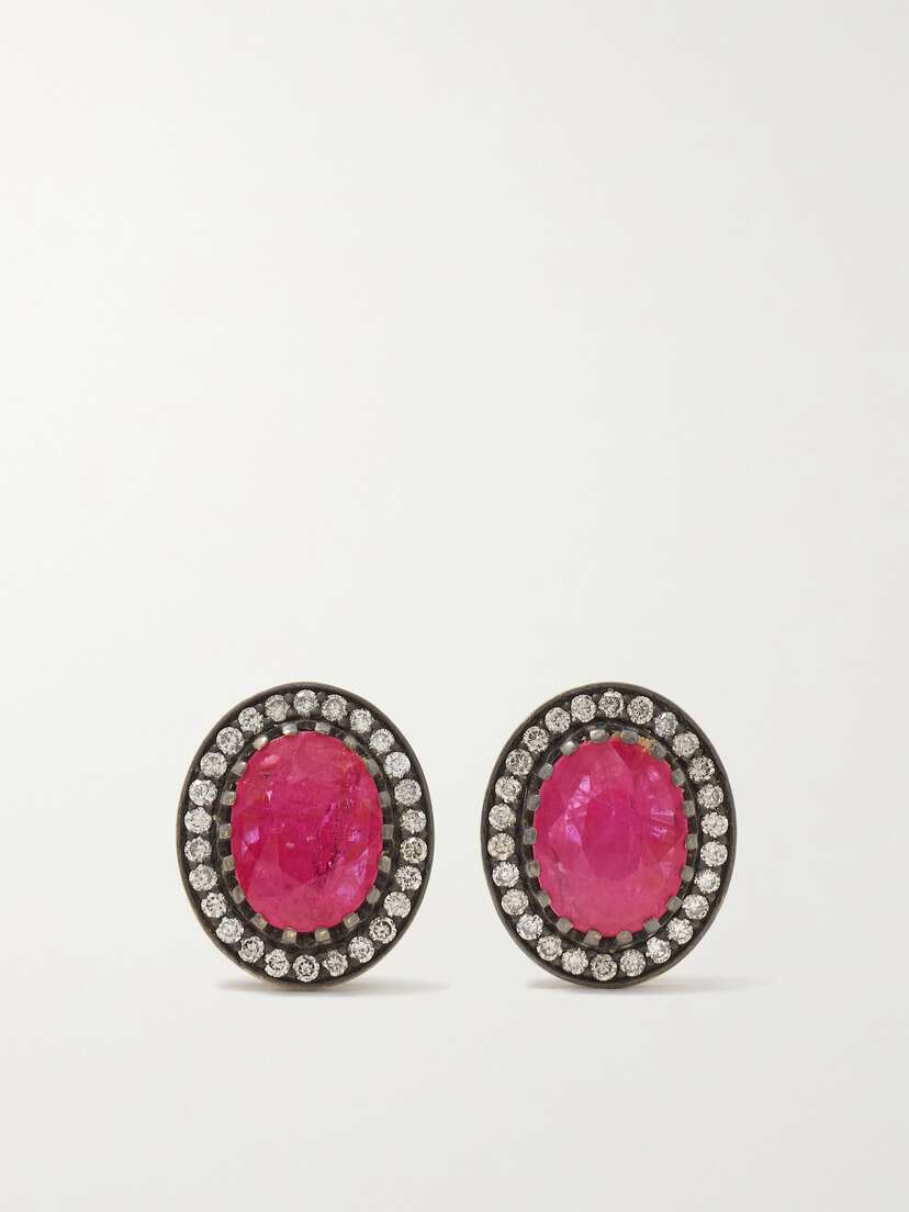 Amrapali London Rajasthan Rhodium-plated 18-karat Gold, Ruby And Diamond Earrings