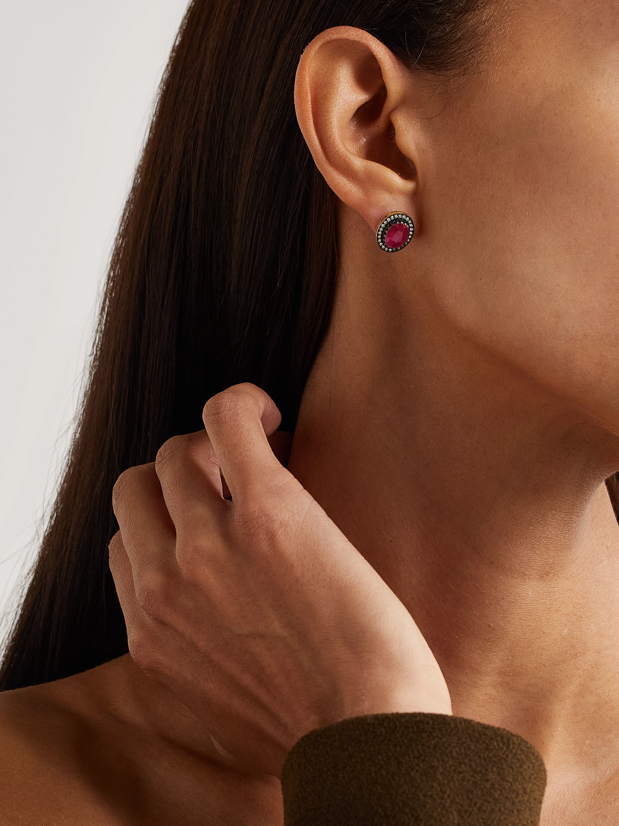 Amrapali London Rajasthan Rhodium-plated 18-karat Gold, Ruby And Diamond Earrings In Gold