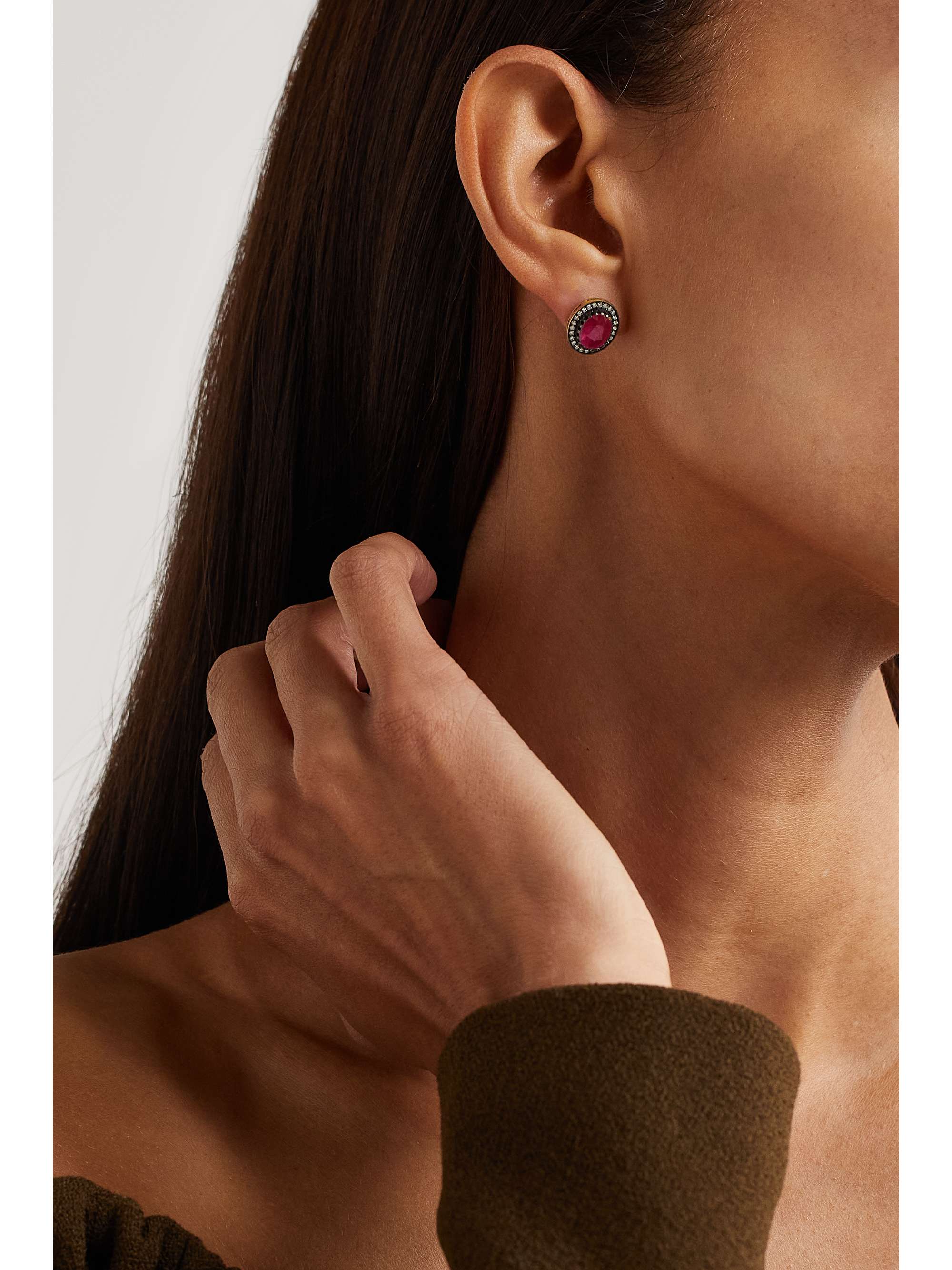 AMRAPALI LONDON Rajasthan rhodium-plated 18-karat gold, ruby and diamond earrings