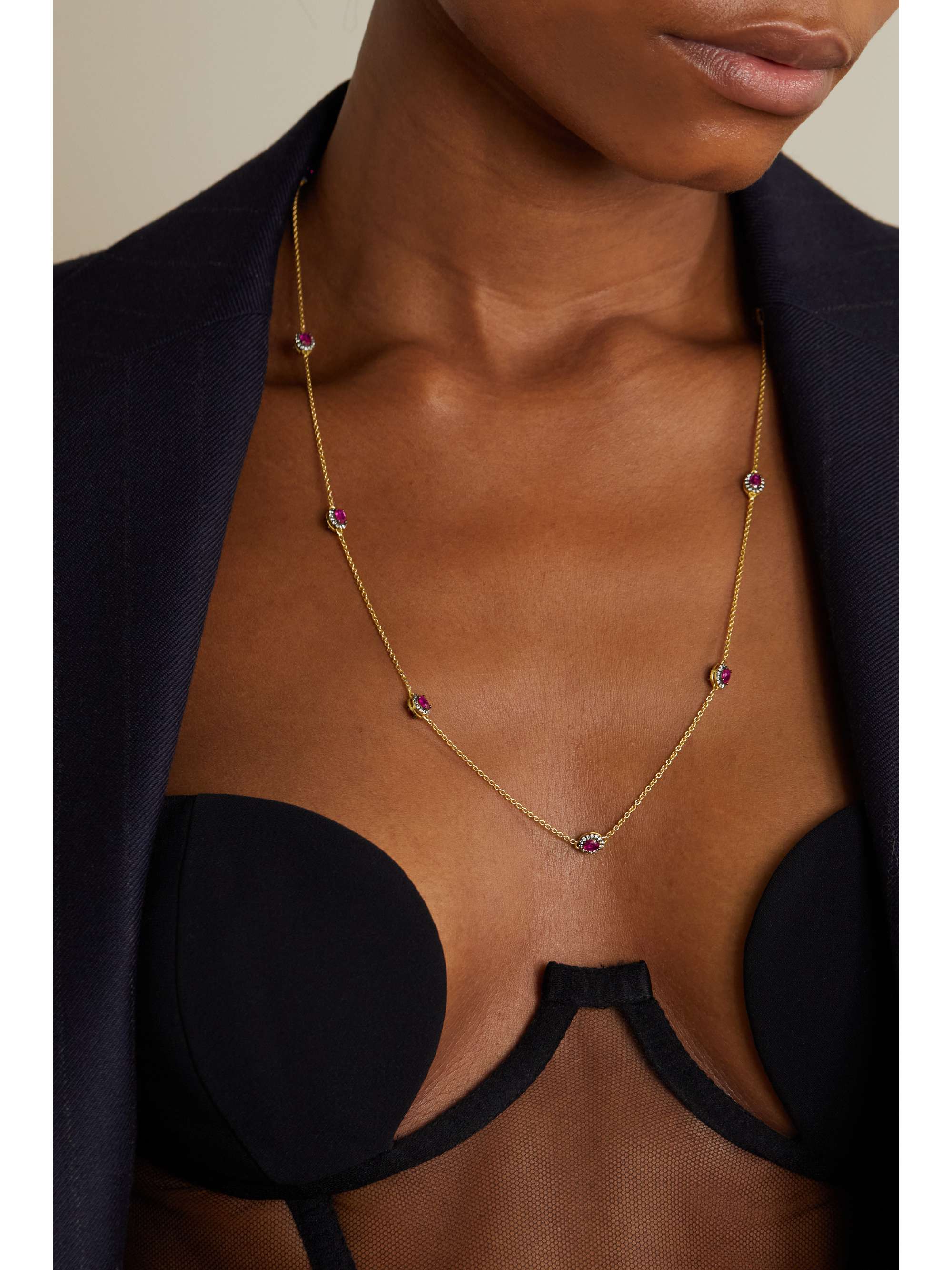 AMRAPALI LONDON Mini Rajasthan rhodium-plated, 18-karat gold, ruby and diamond necklace