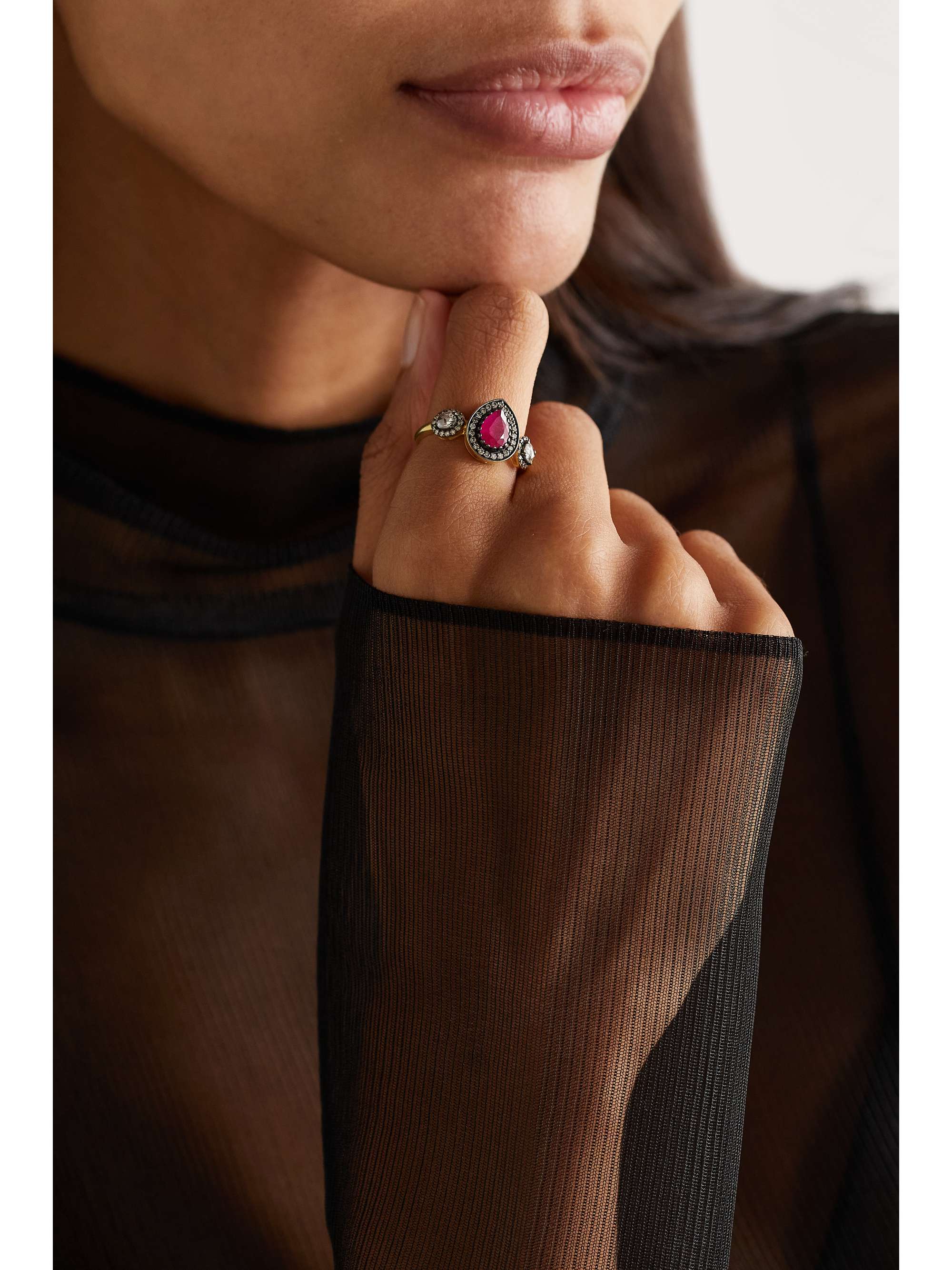 AMRAPALI LONDON Rajasthan rhodium-plated 18-karat gold, ruby and diamond ring