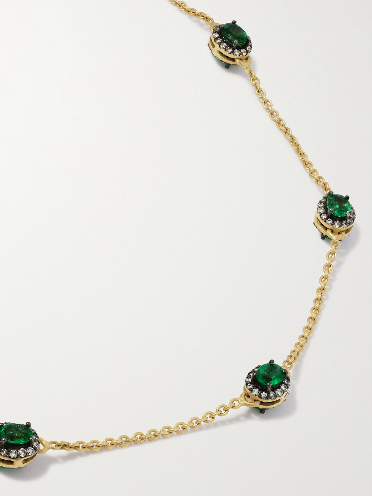 Amrapali London Rajasthan 18-karat Gold, Rhodium-plated, Emerald And Diamond Necklace In Green