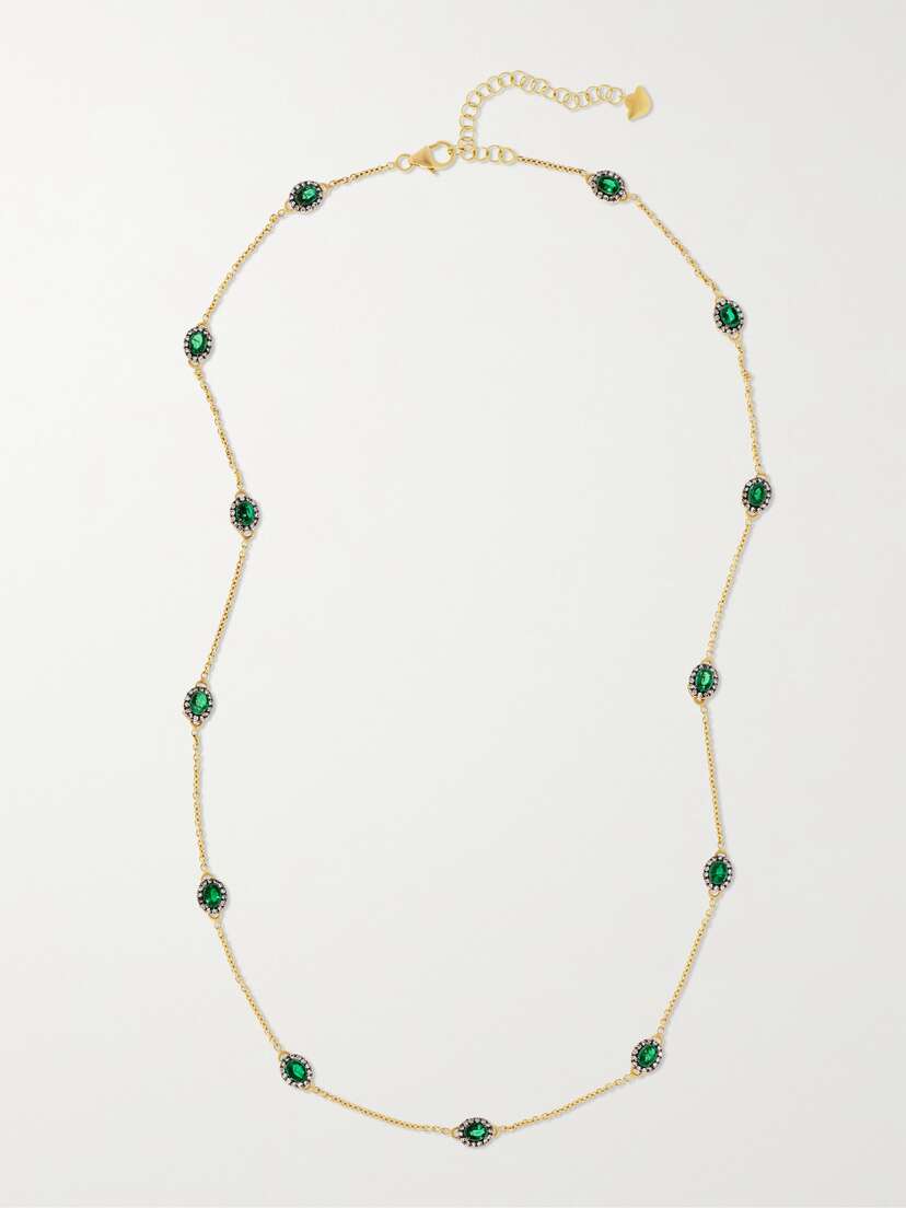 Amrapali London Rajasthan 18-karat Gold, Rhodium-plated, Emerald And Diamond Necklace