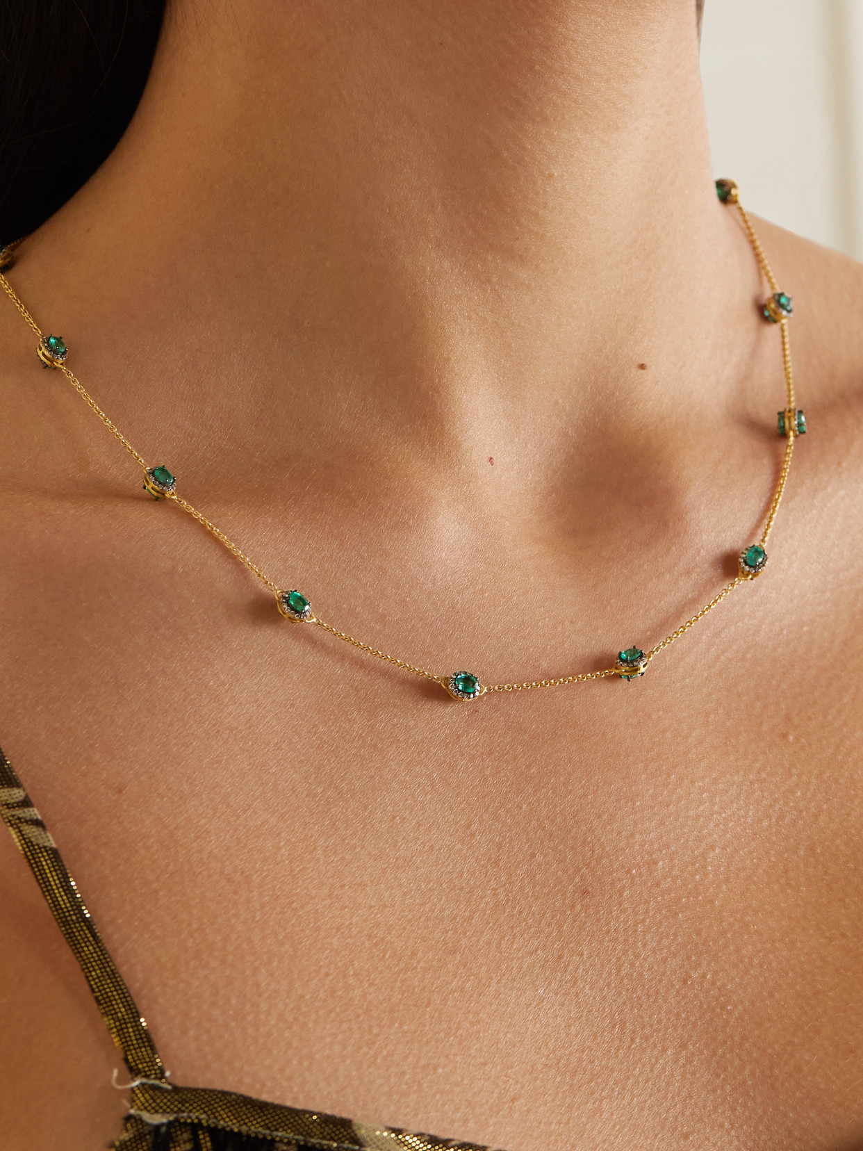 Amrapali London Rajasthan 18-karat Gold, Rhodium-plated, Emerald And Diamond Necklace In Green