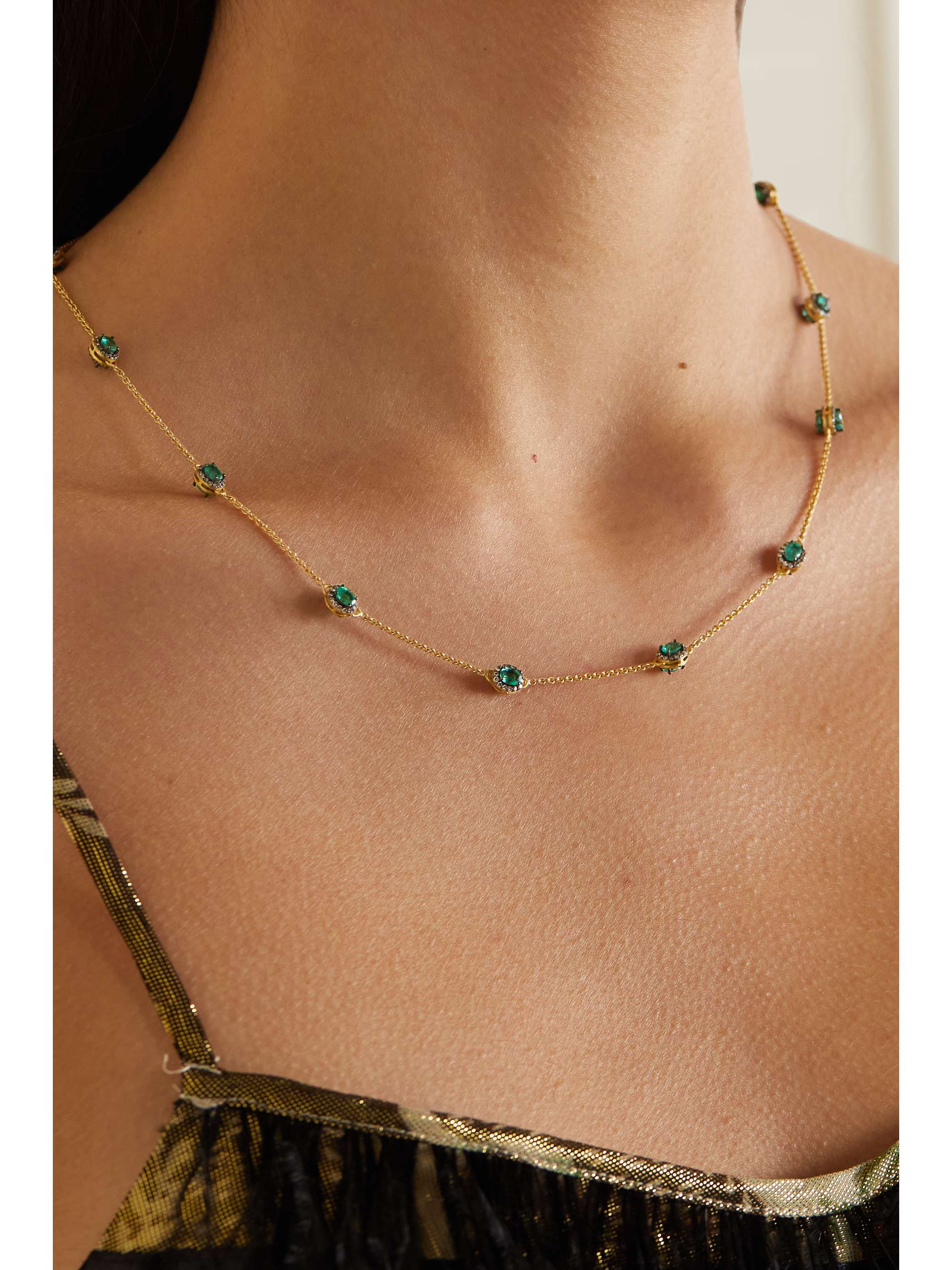 AMRAPALI LONDON Rajasthan 18-karat gold, rhodium-plated, emerald and diamond necklace