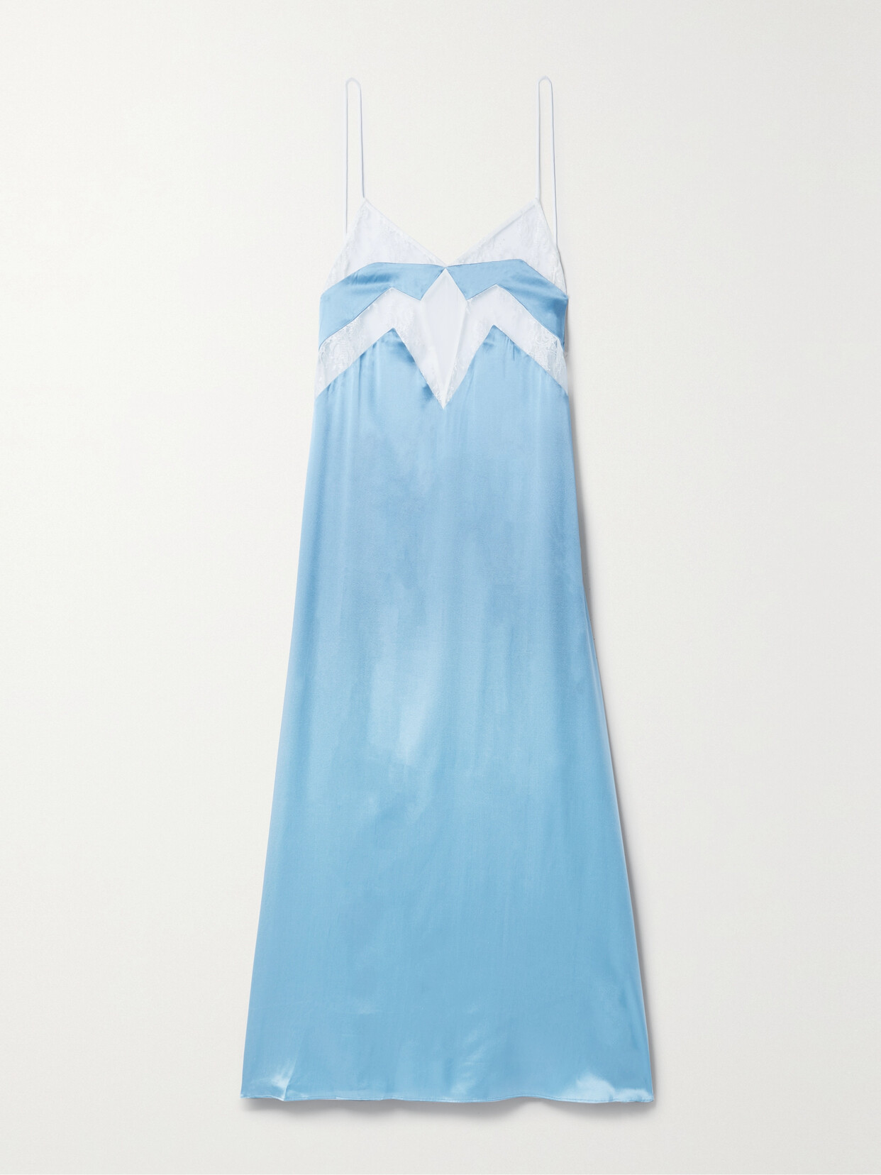 Sleeping with Jacques - Francine Lace, Mesh And Tulle-trimmed Silk Chemise - Blue