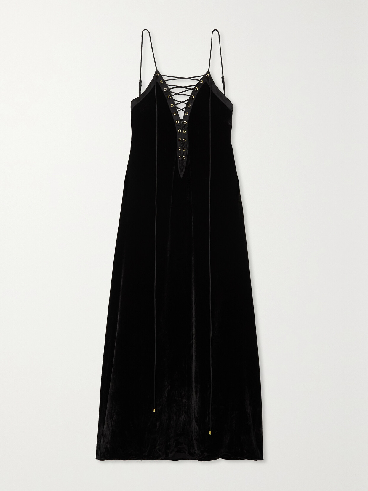 Sleeping with Jacques - Anja Lace-up Velvet Midi Dress - Black