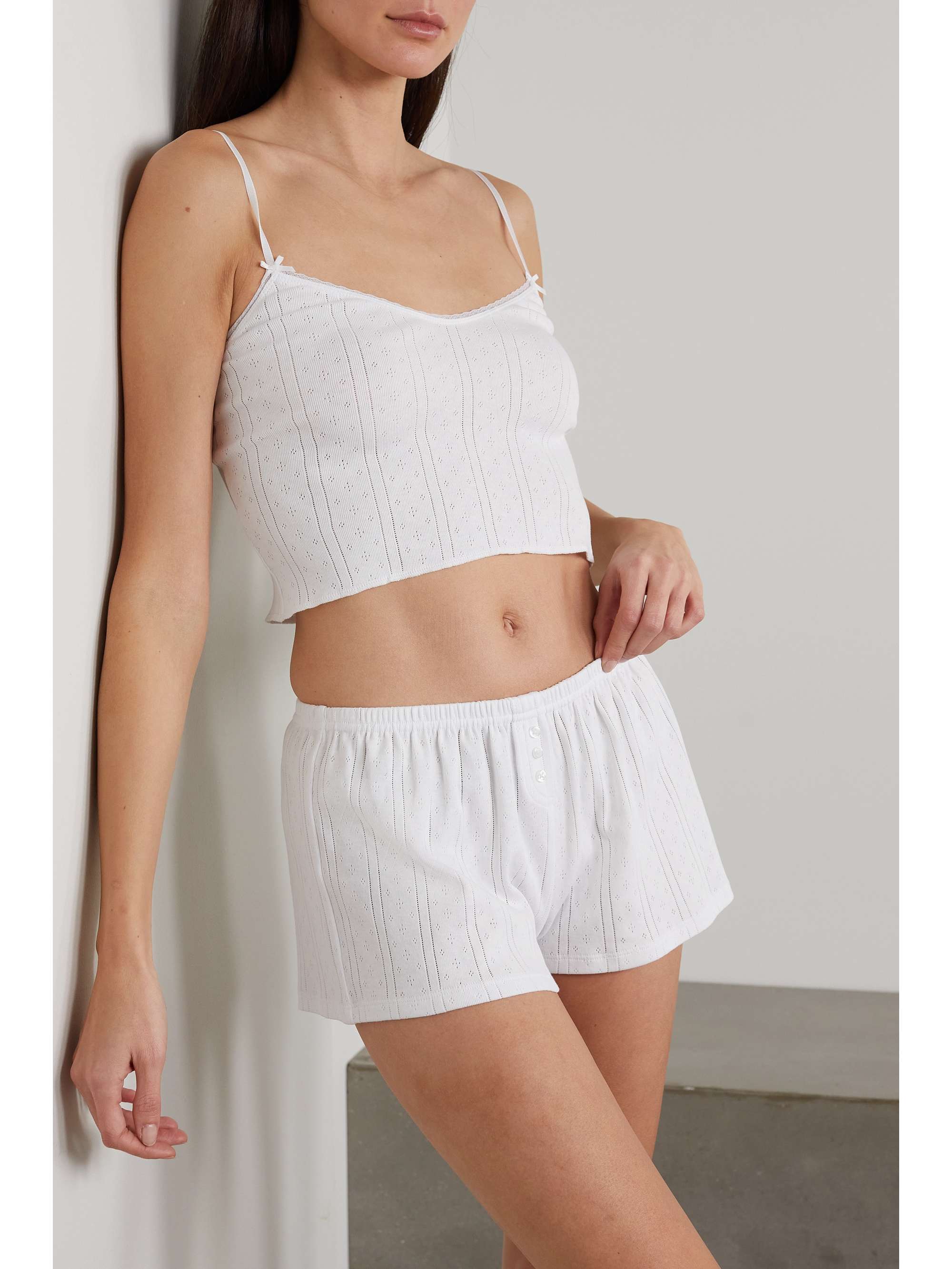 COU COU Pointelle-knit organic cotton shorts