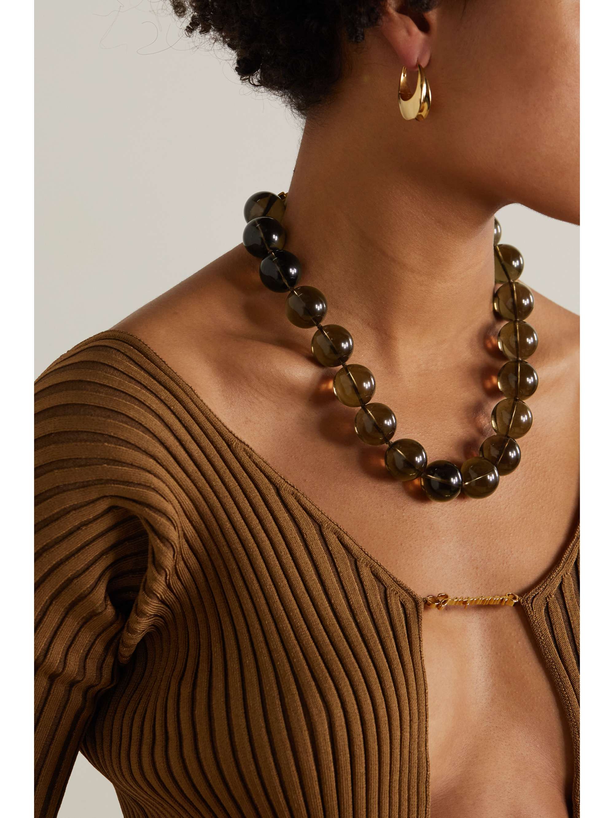 ÉLIOU Fez gold-tone cord and smokey quartz necklace