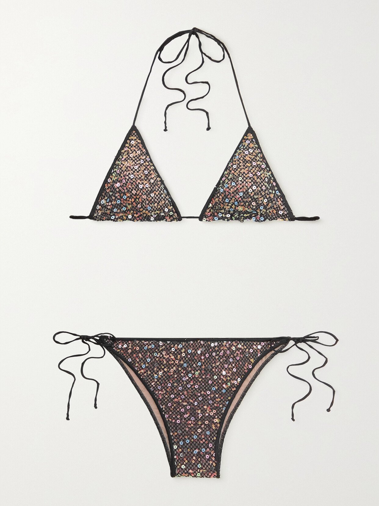 Oséree - Netquins Sequined Crocheted Triangle Bikini - Black