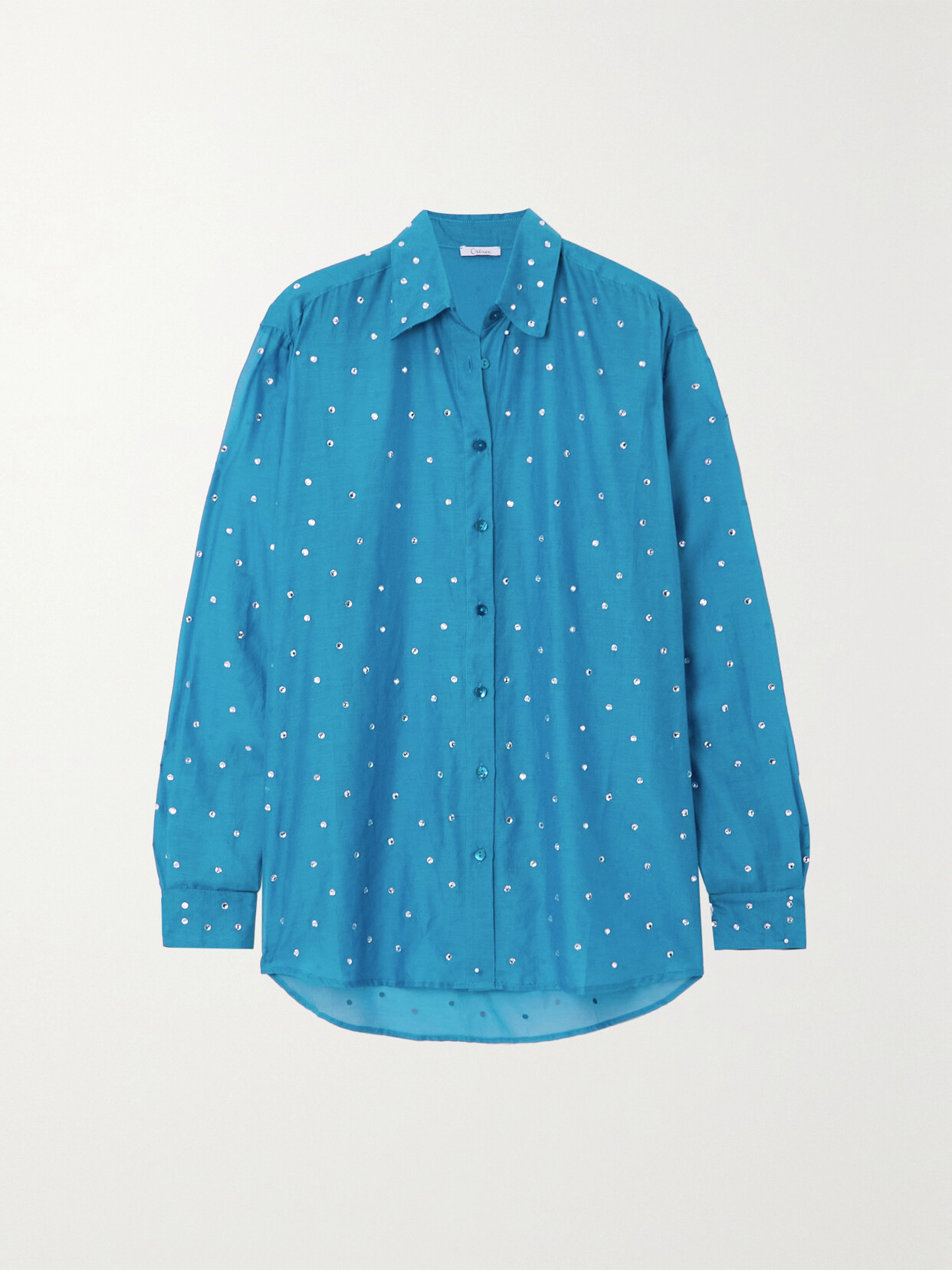 Oséree Gem Crystal-embellished Cotton And Silk-blend Blouse - Blue