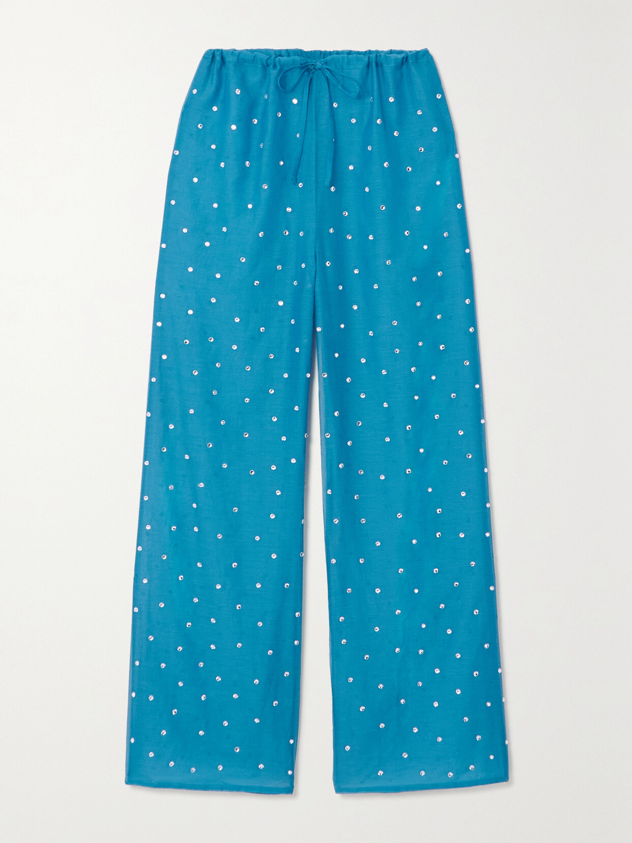 Oséree - Gem Crystal-embellished Cotton And Silk-blend Straight-leg Pants - Blue