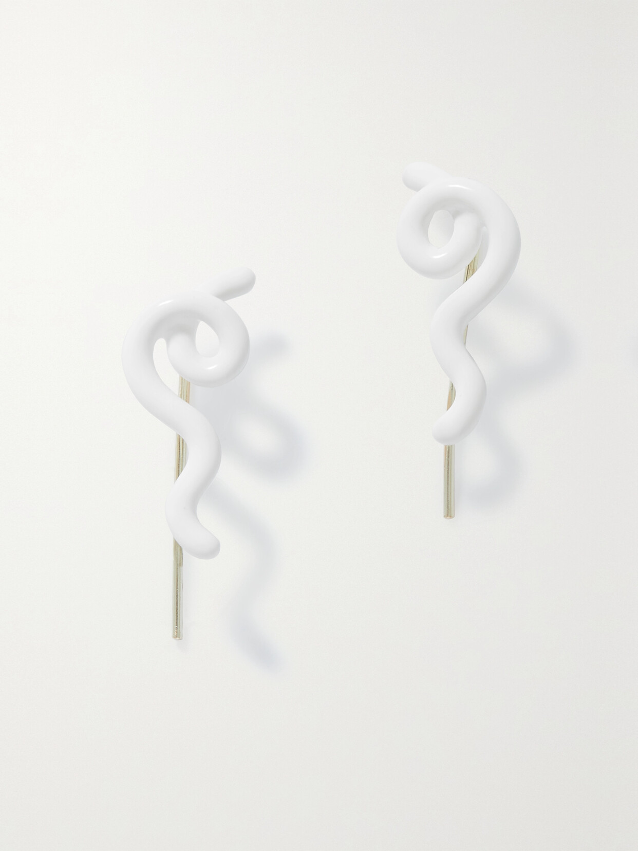 Bea Bongiasca Short Wave 9-karat Gold And Enamel Earrings In White