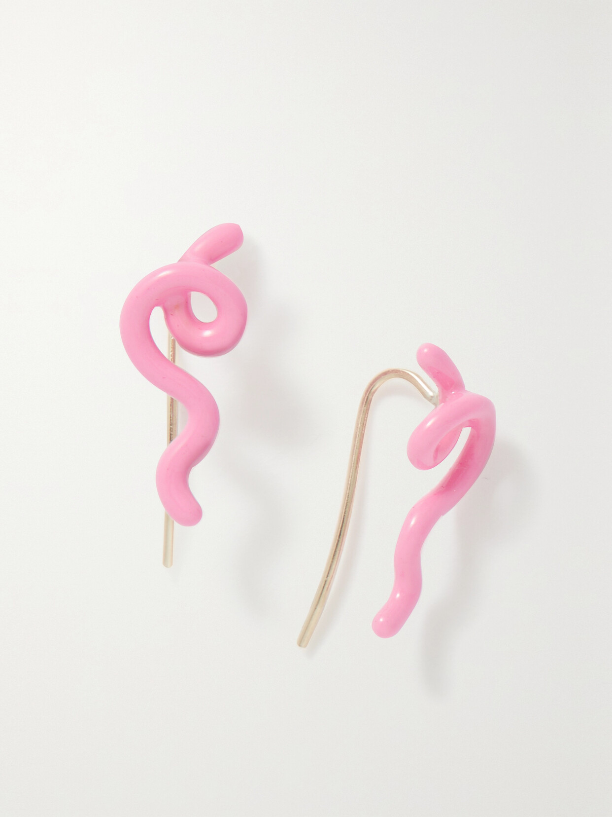 Shop Bea Bongiasca Short Wave 9-karat Gold And Enamel Earrings In Pink