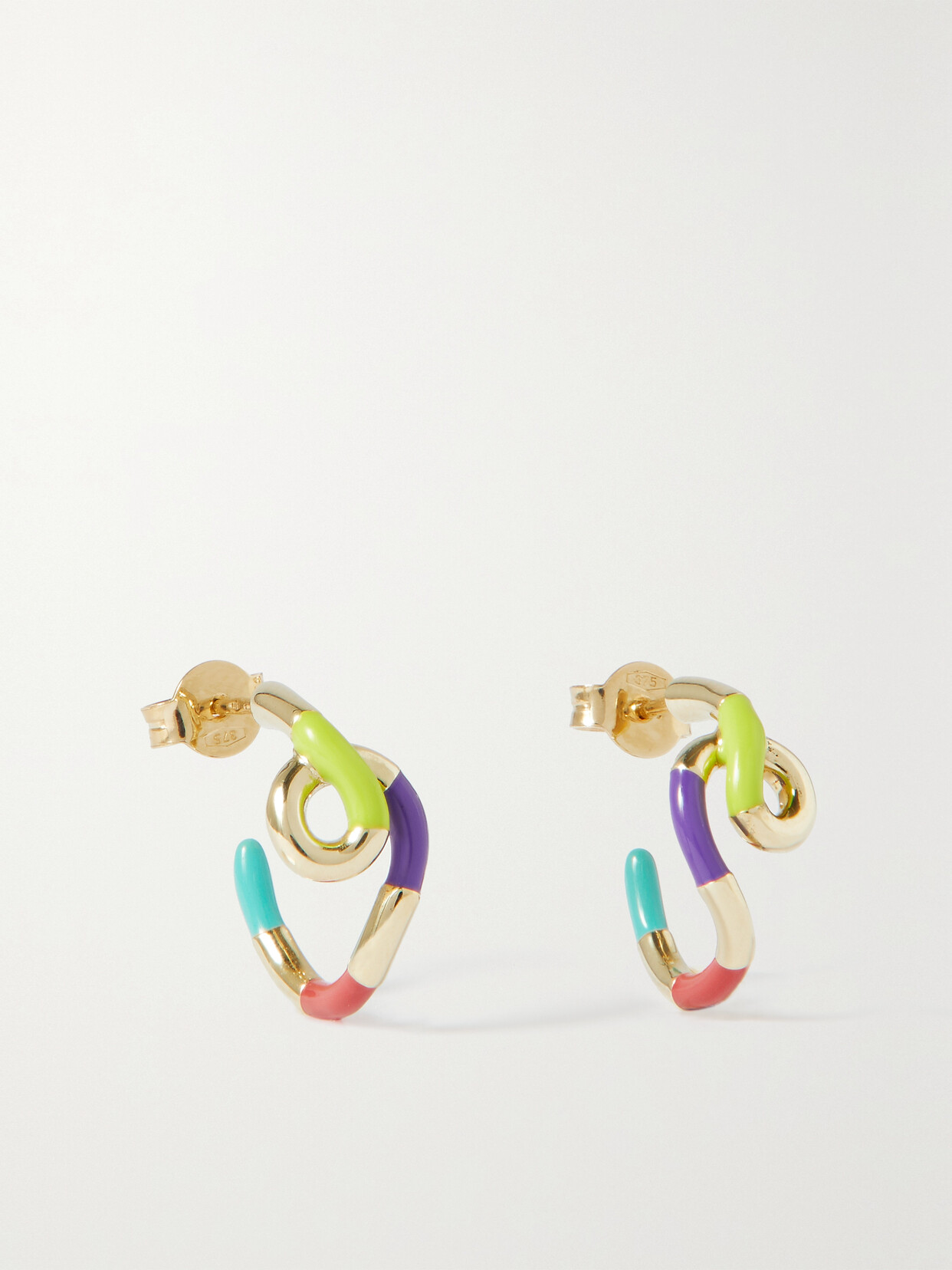 Shop Bea Bongiasca Multi Frequency 9-karat Gold And Enamel Earrings In Blue