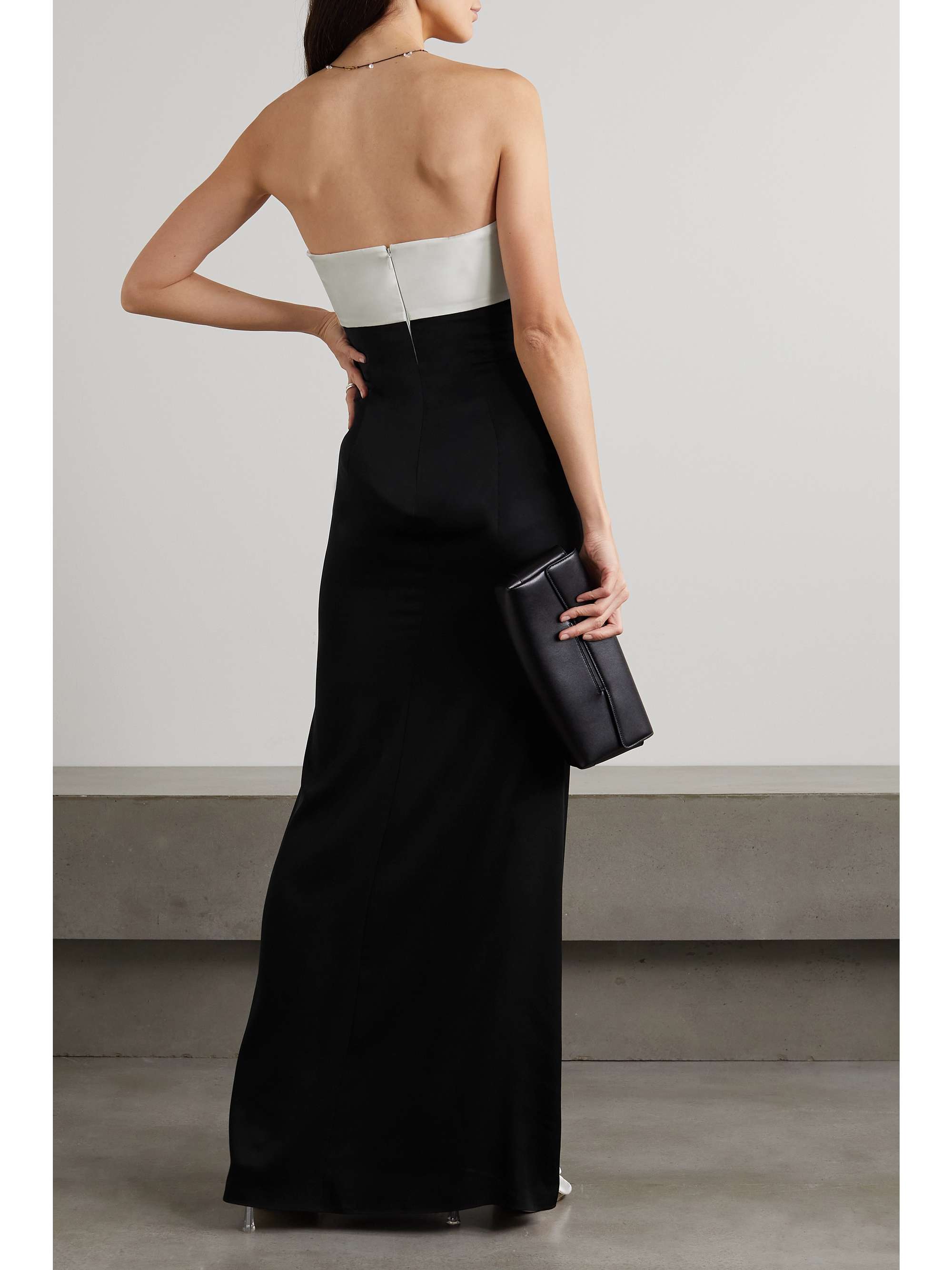 ROLAND MOURET 抹胸双色弹力真丝绉纱礼服
