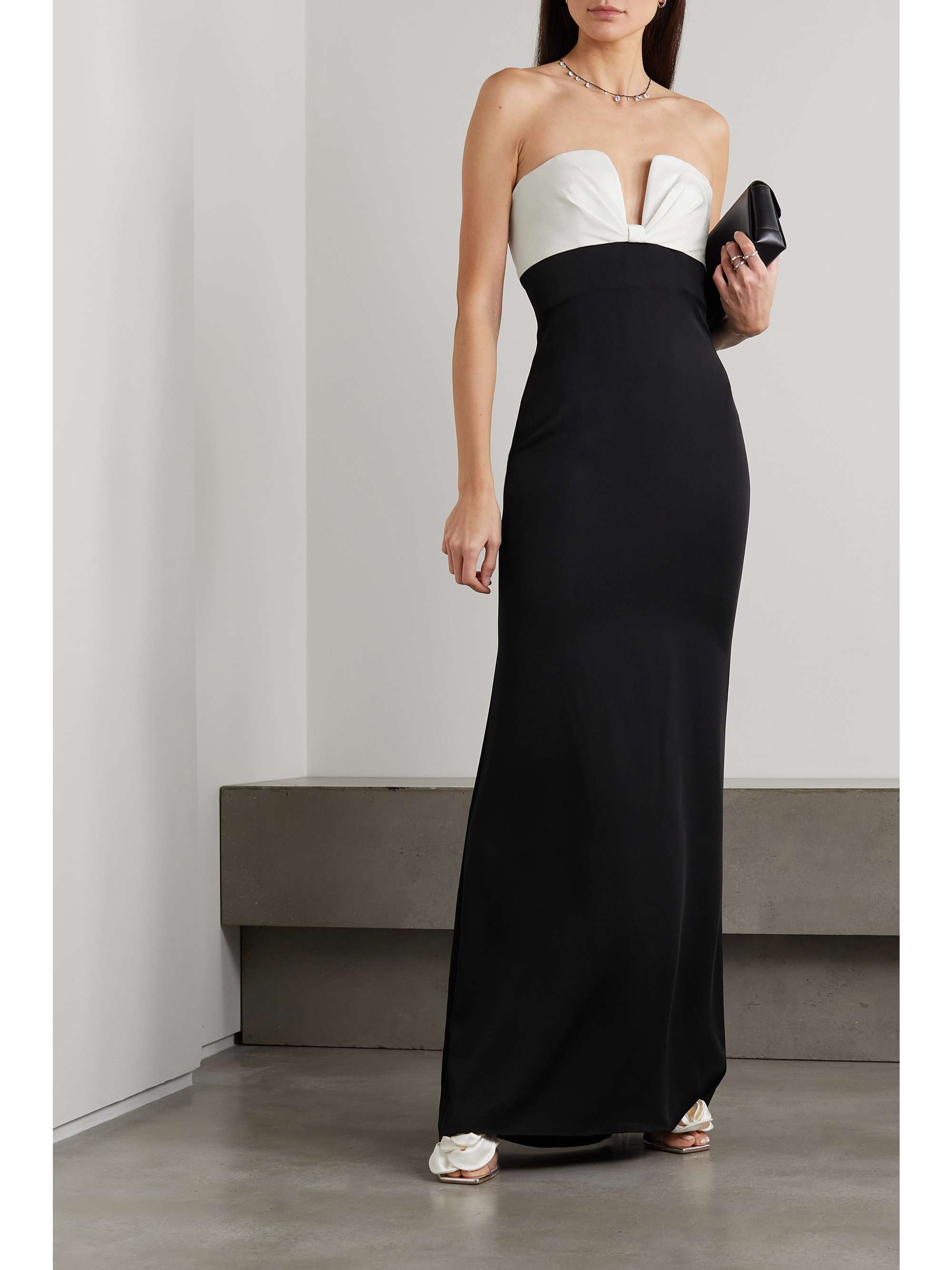 ROLAND MOURET 抹胸双色弹力真丝绉纱礼服