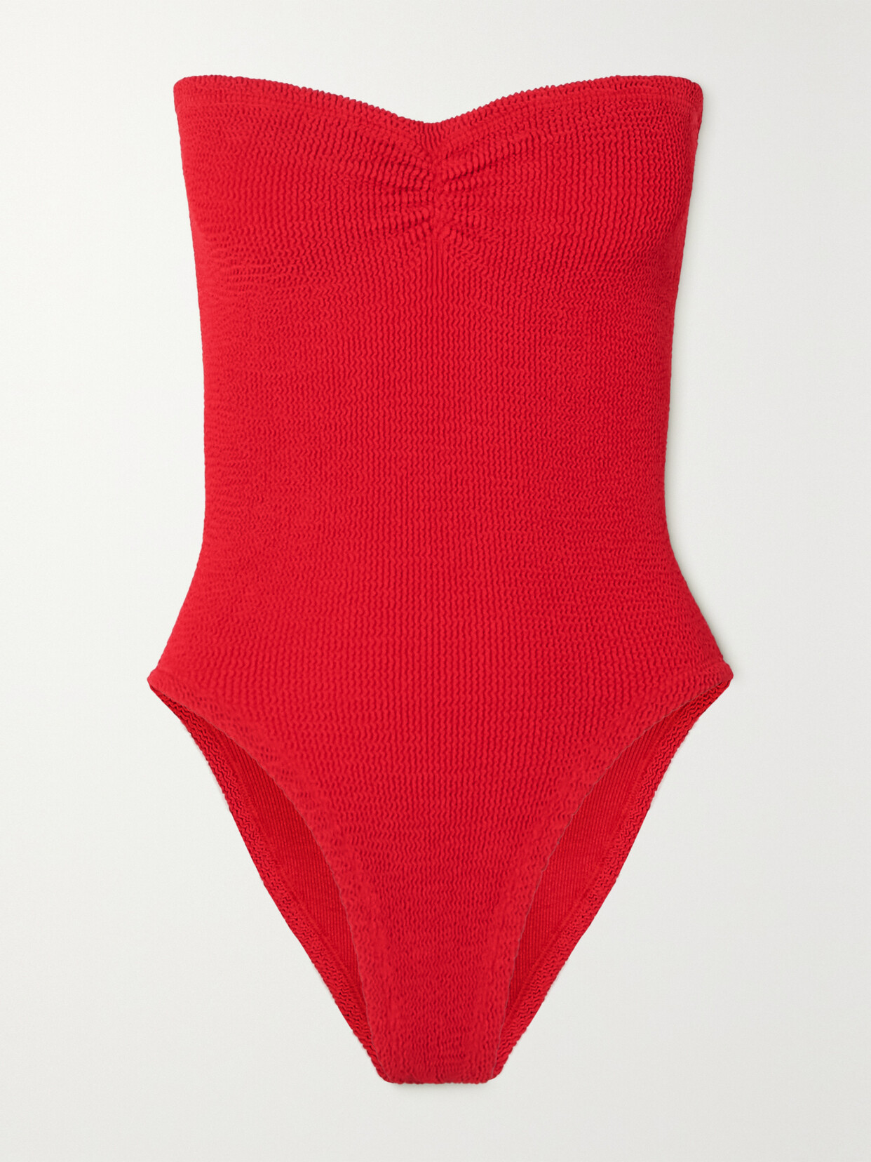 Hunza G + Net Sustain Brooke Seersucker Bandeau Swimsuit In Red