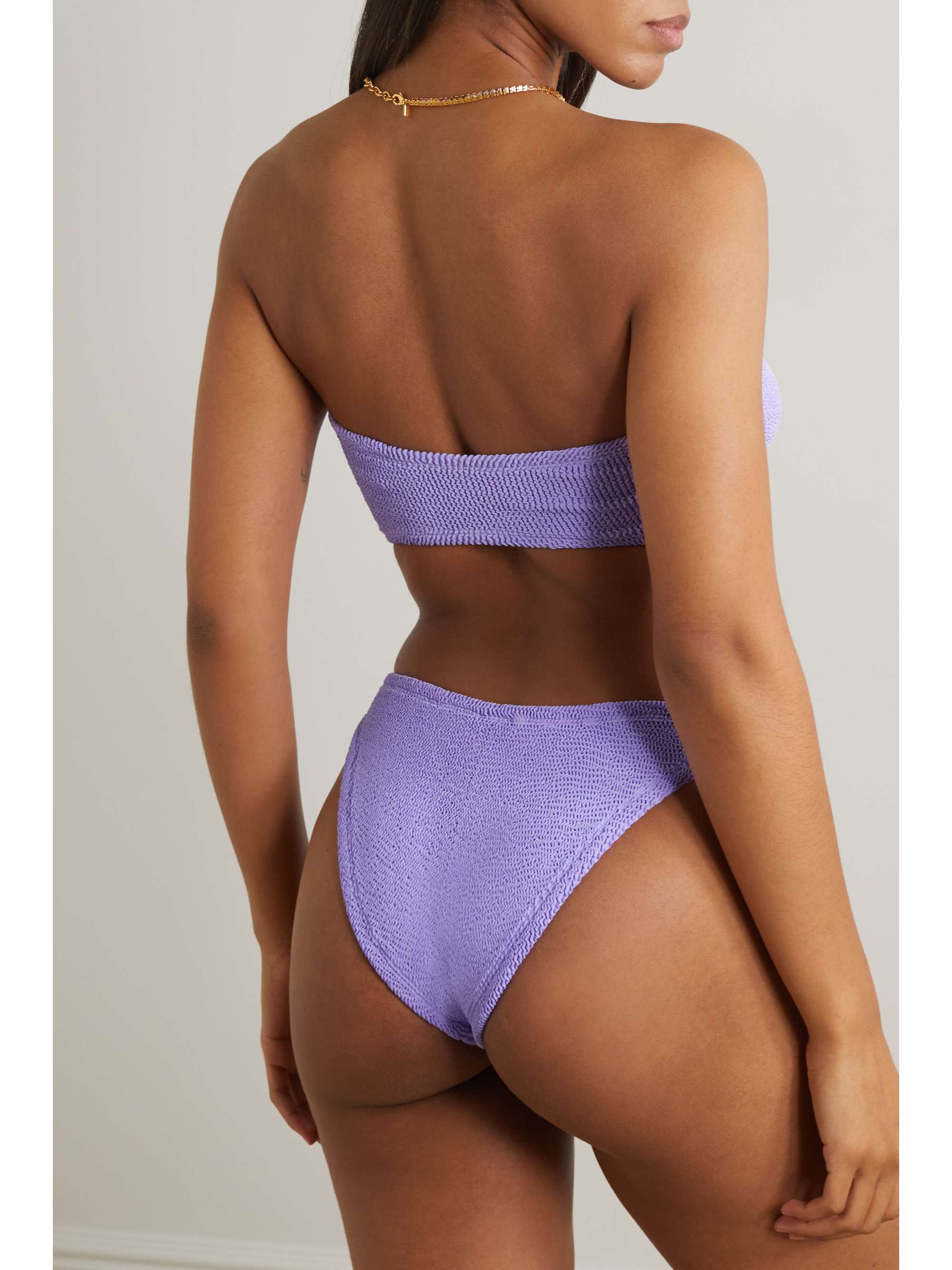 HUNZA G Nicole embellished seersucker bandeau bikini