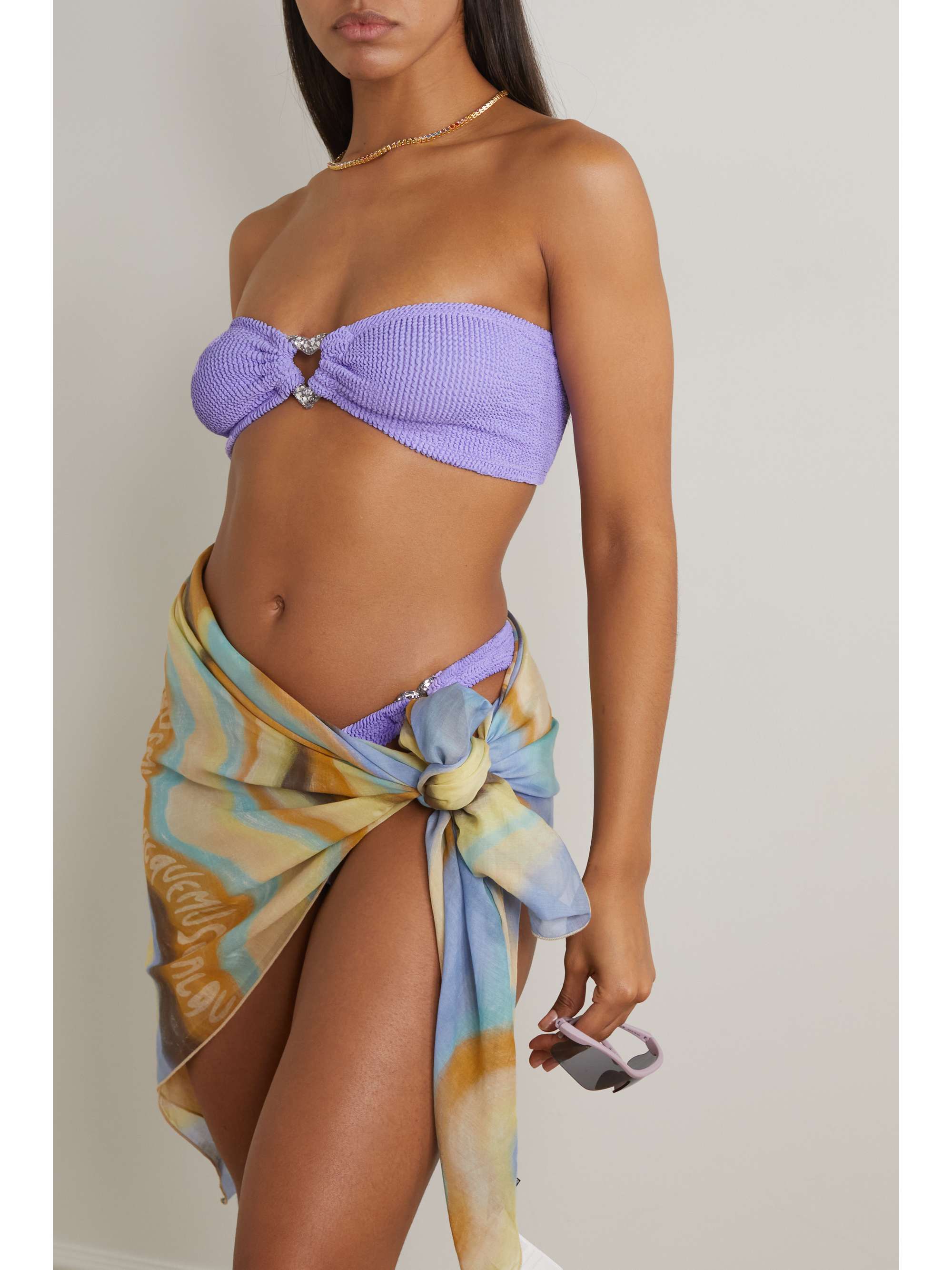 HUNZA G Nicole embellished seersucker bandeau bikini