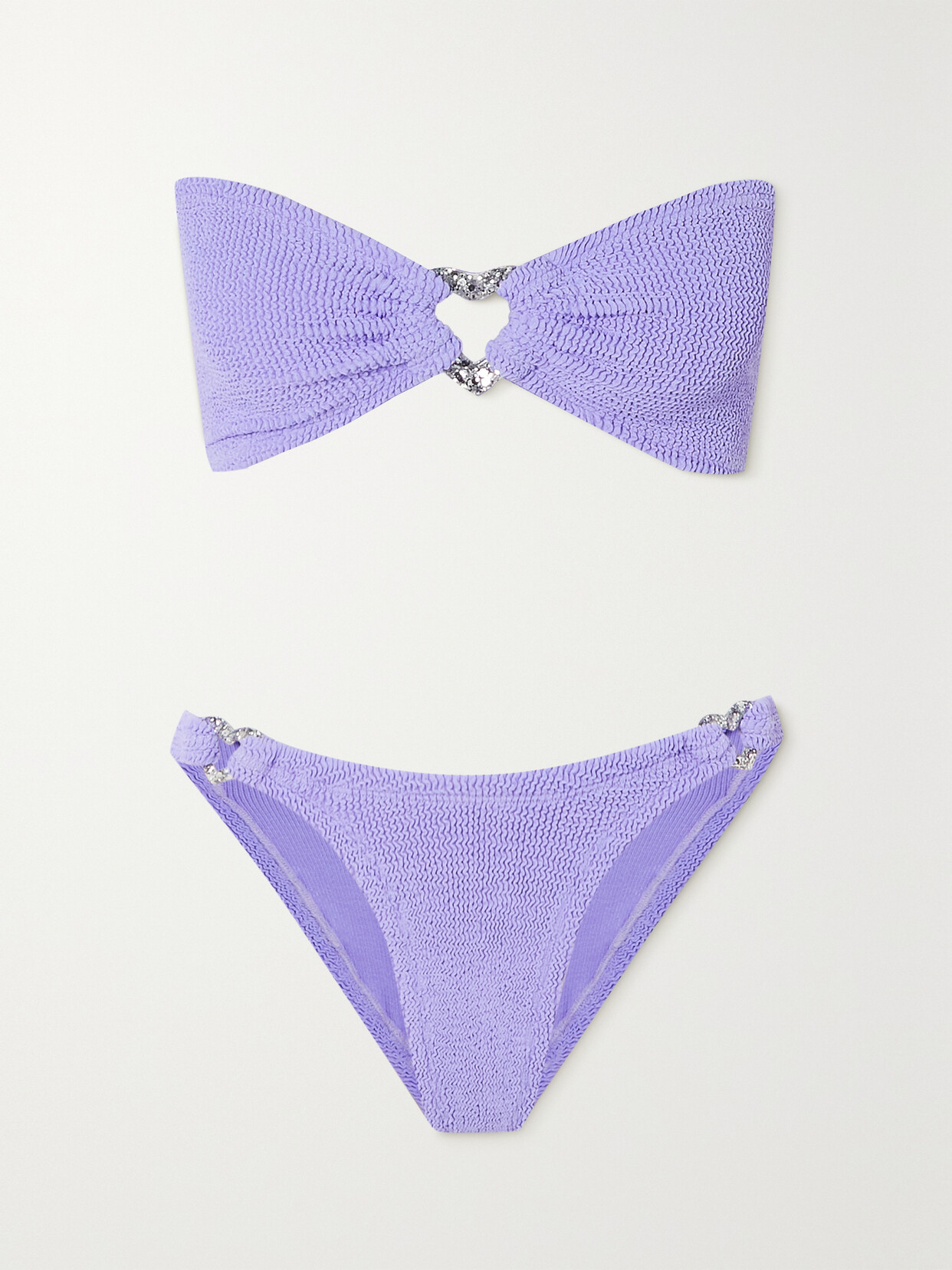 Hunza G - Nicole Cutout Seersucker Bandeau Bikini - Purple