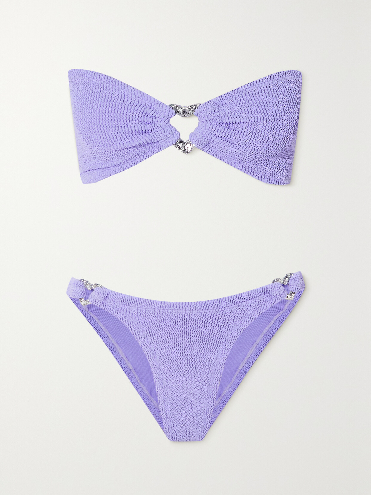 Hunza G - Nicole Cutout Seersucker Bandeau Bikini - Purple