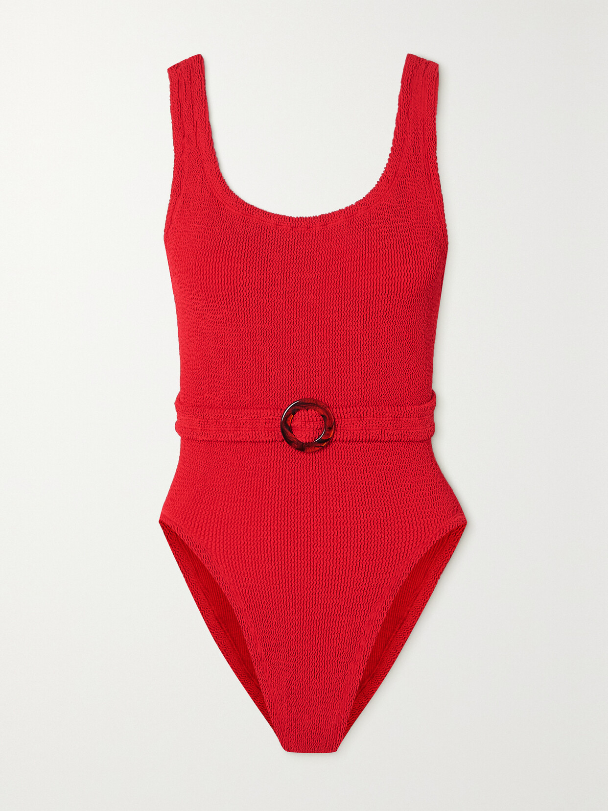 Hunza G - + Net Sustain Solitaire Belted Seersucker Swimsuit - Red