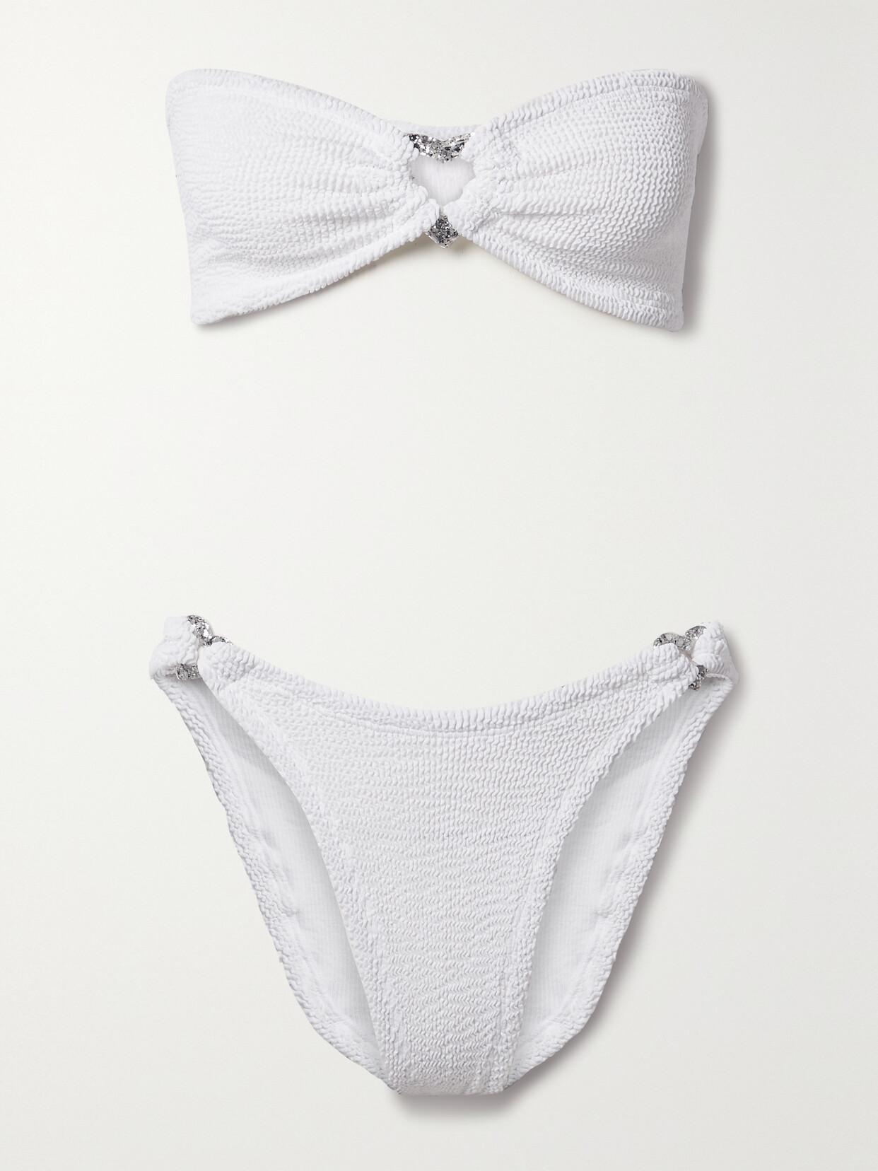 Hunza G Nicole Embellished Seersucker Bandeau Bikini In White | ModeSens